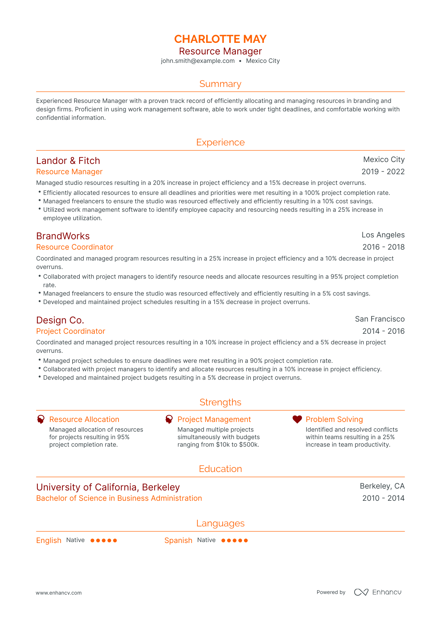 Traditional Resource Manager Resume Template