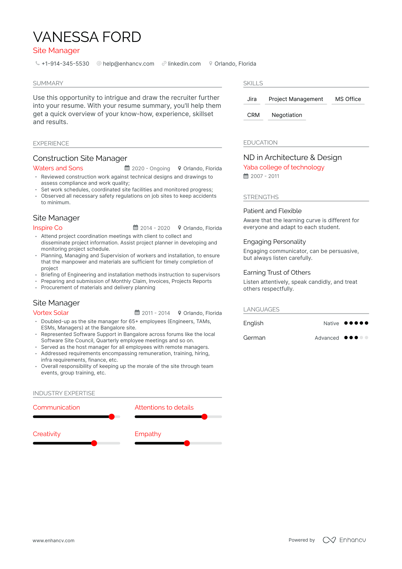 Modern Site Manager Resume Template