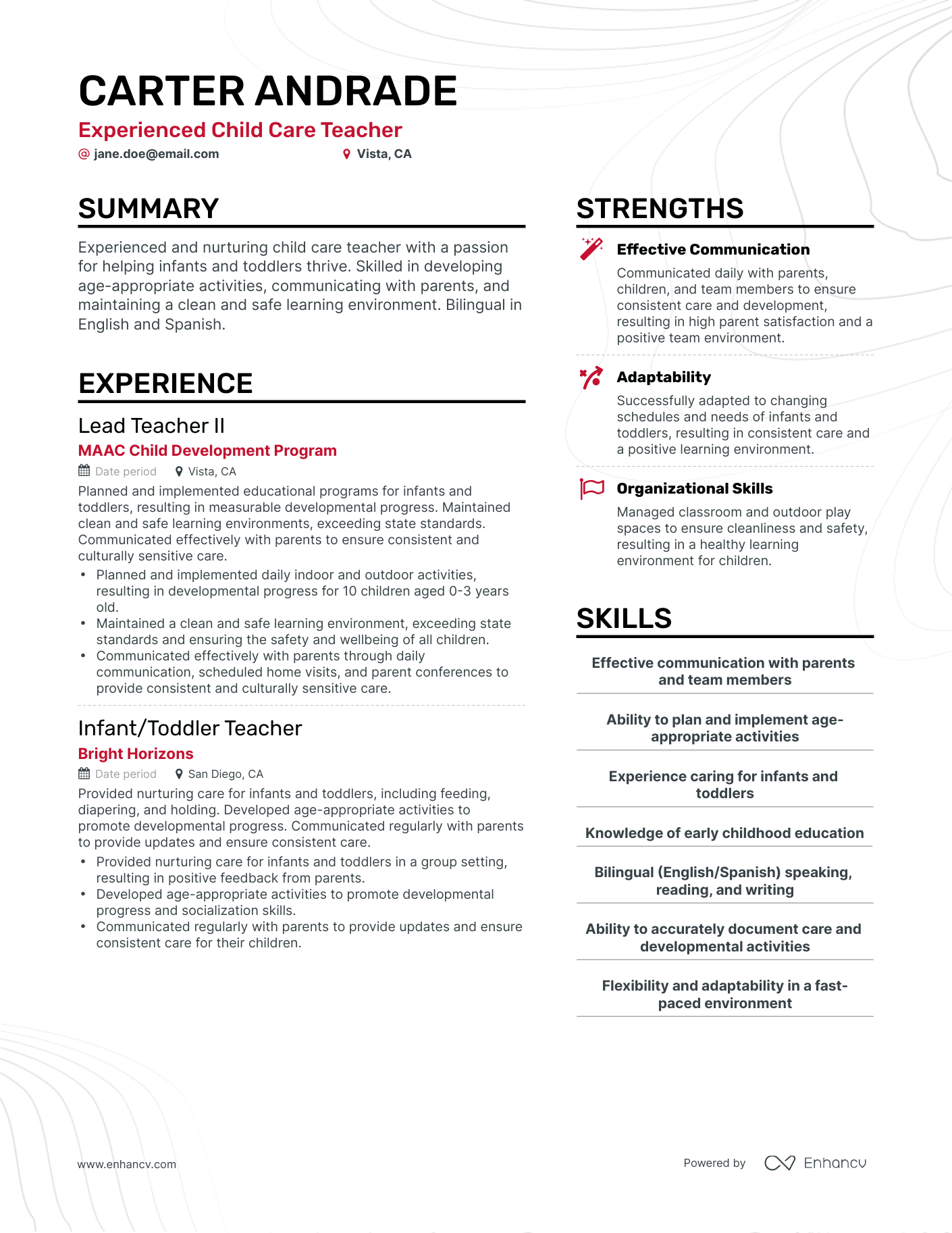 Simple Child Care Teacher Resume Template