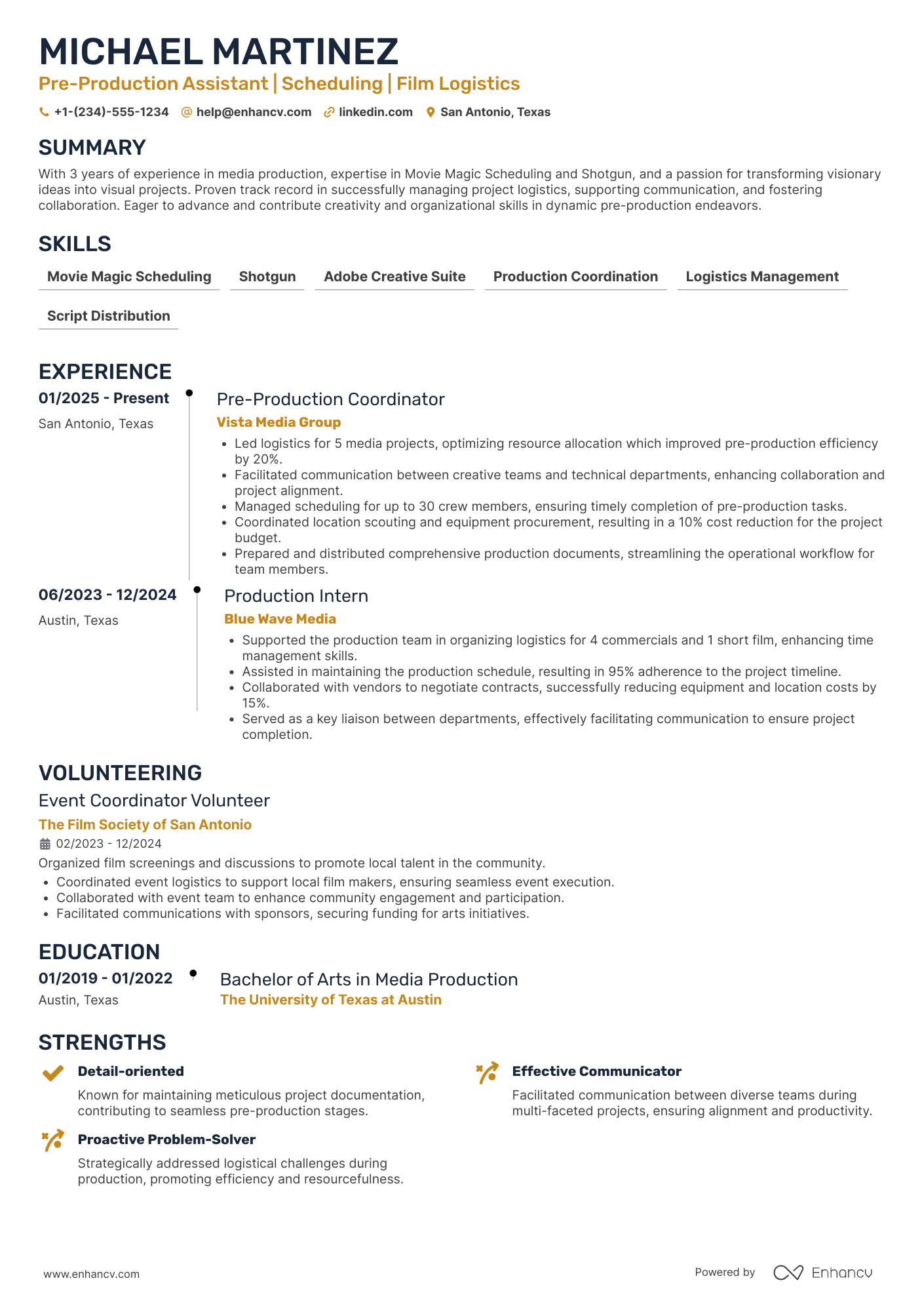 A resume example of a Pre Production Assistant