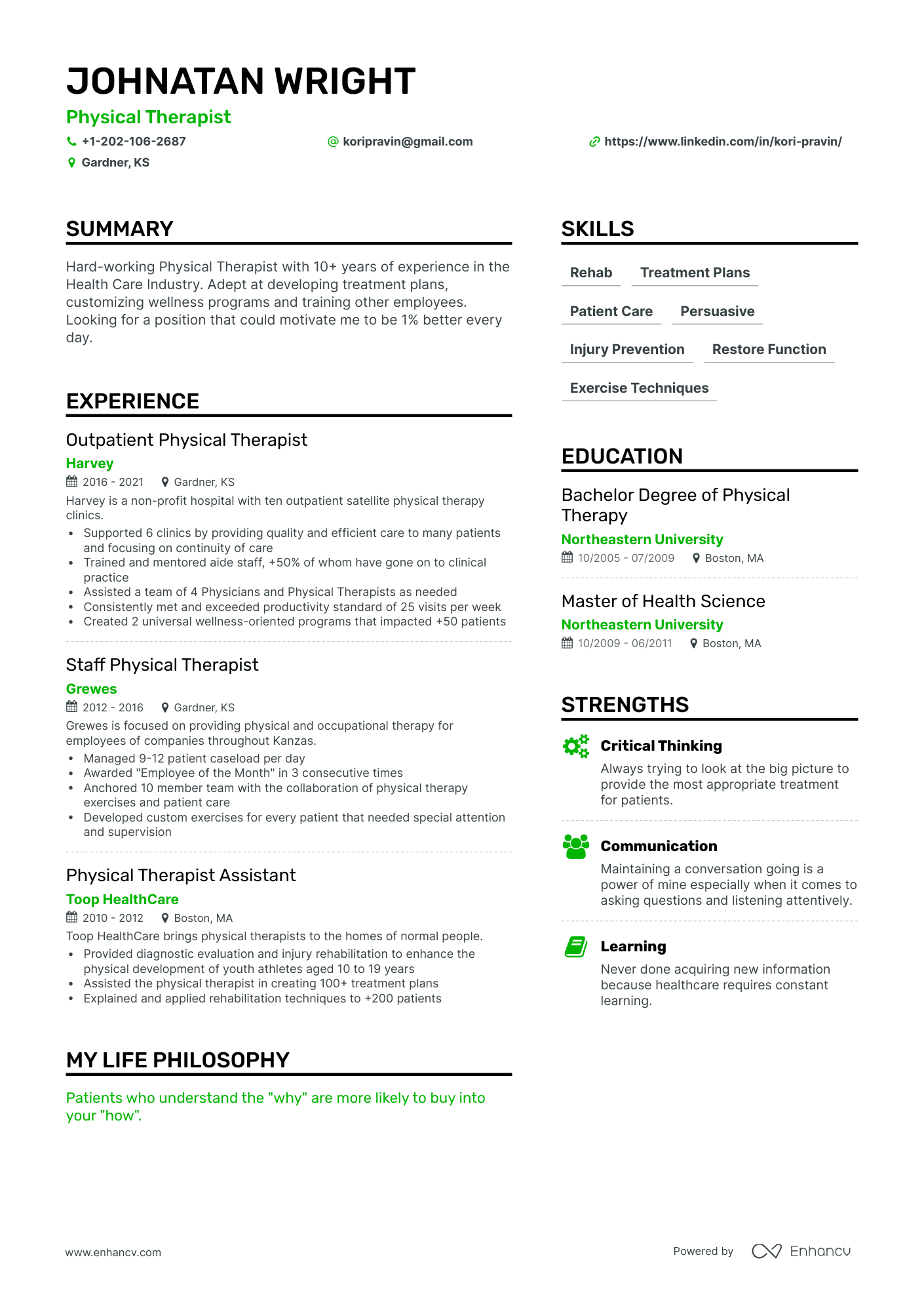 Simple Physical Therapist Resume Template