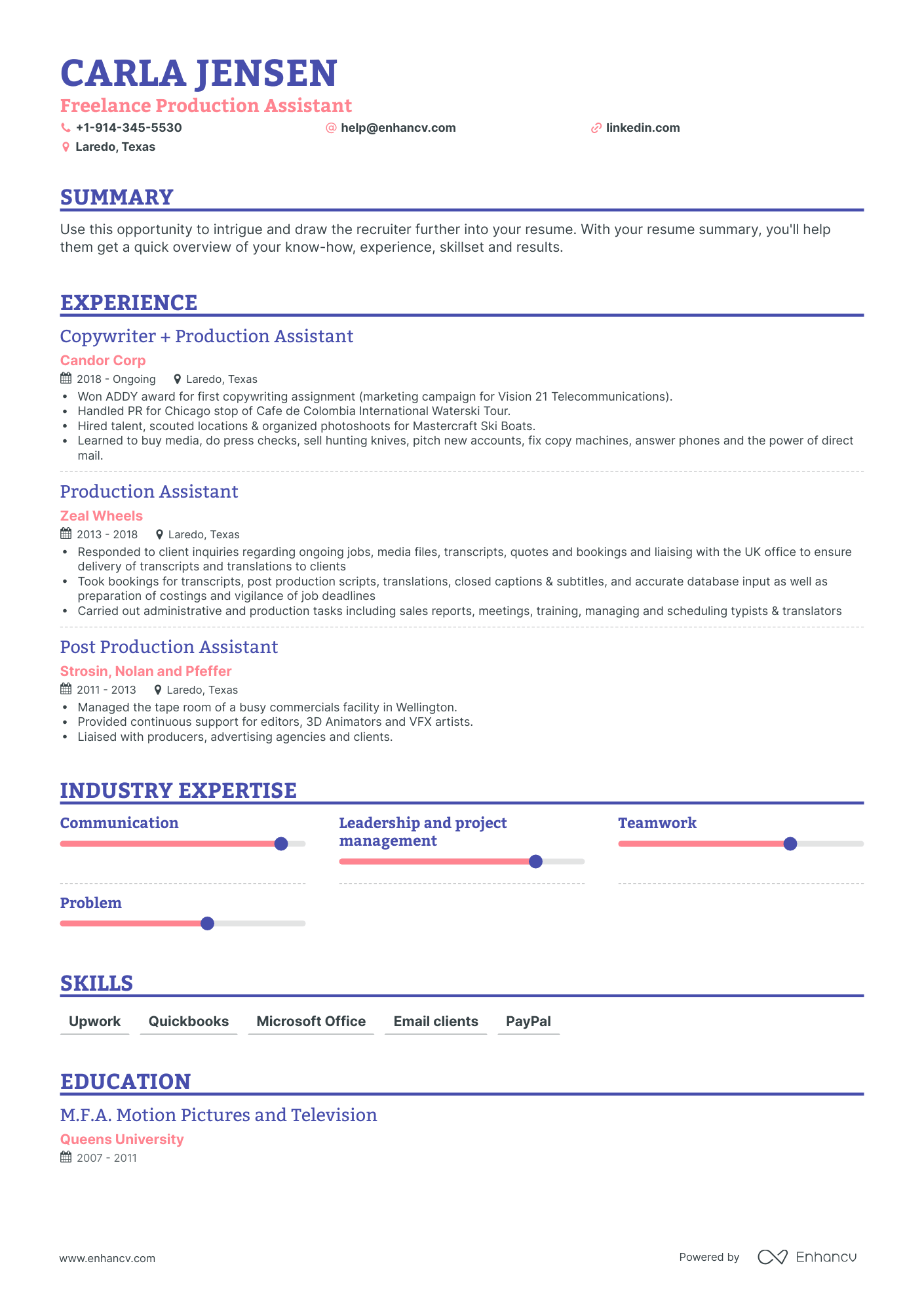 Freelance Production Assistant Resume Examples & Guide for 2023 (Layout ...