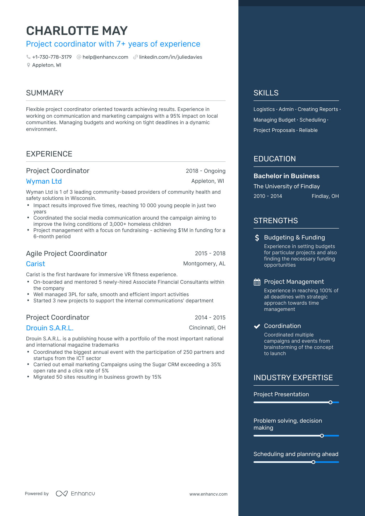 One Page Project Coordinator Resume Template