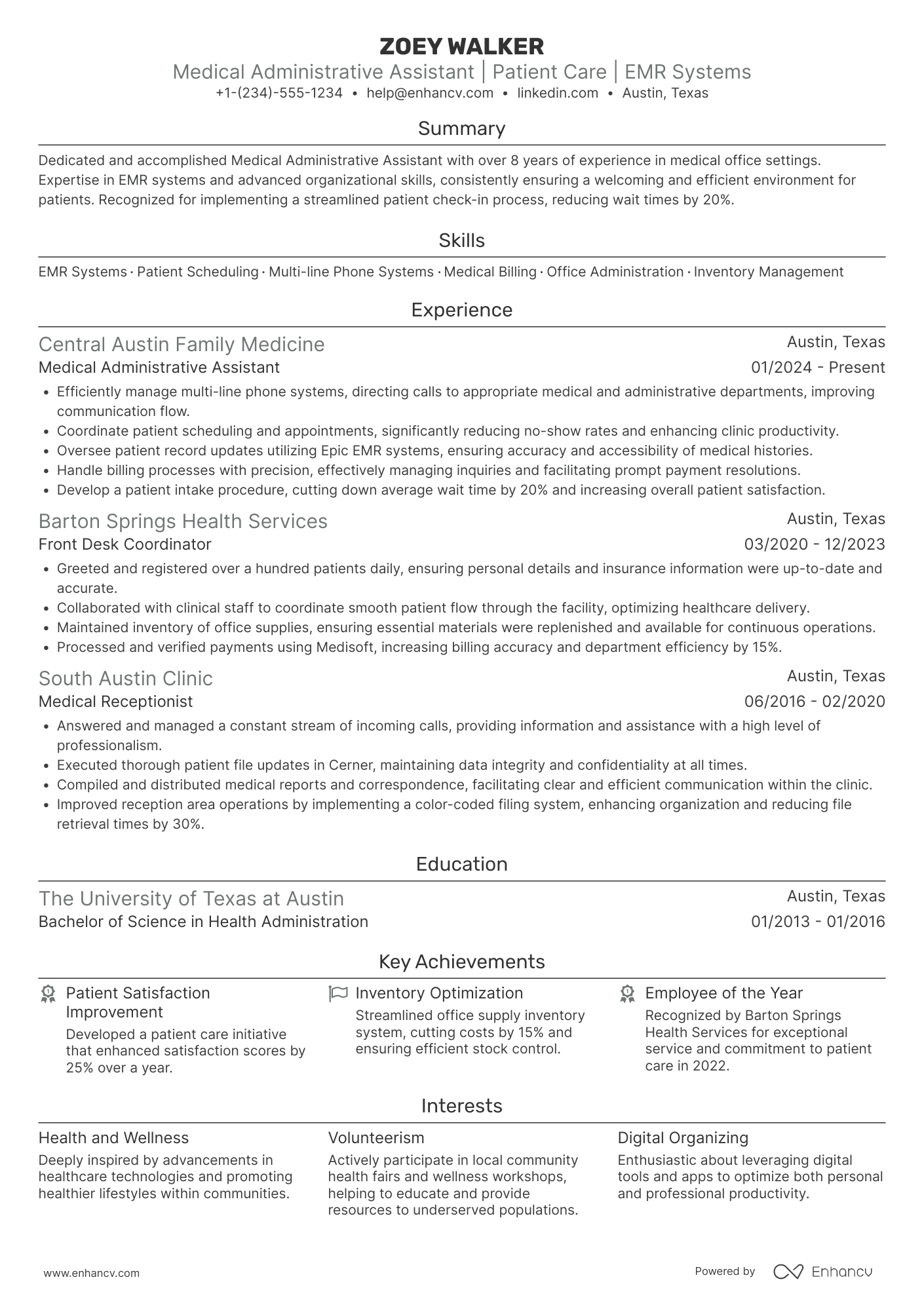 A resume example of a Medical Administrative Assistant Receptionist