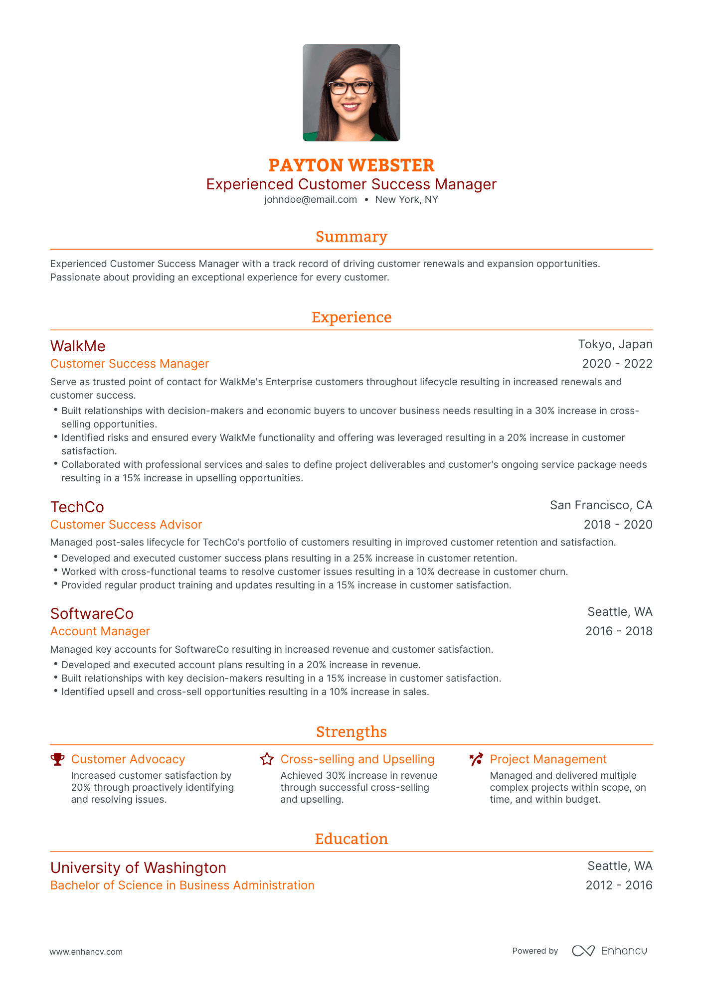 Traditional Customer Success Manager Resume Template