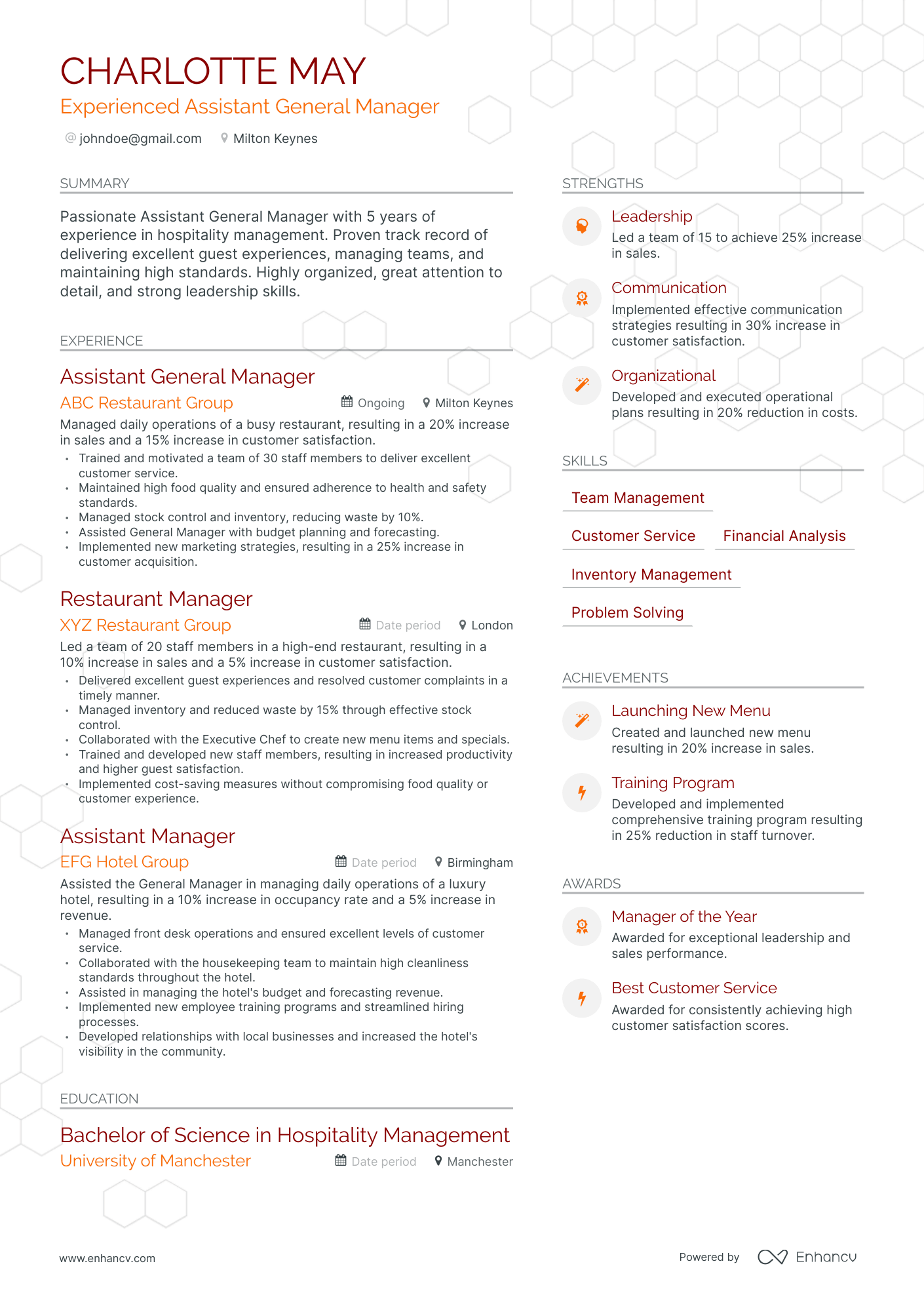Modern Assistant General Manager Resume Template