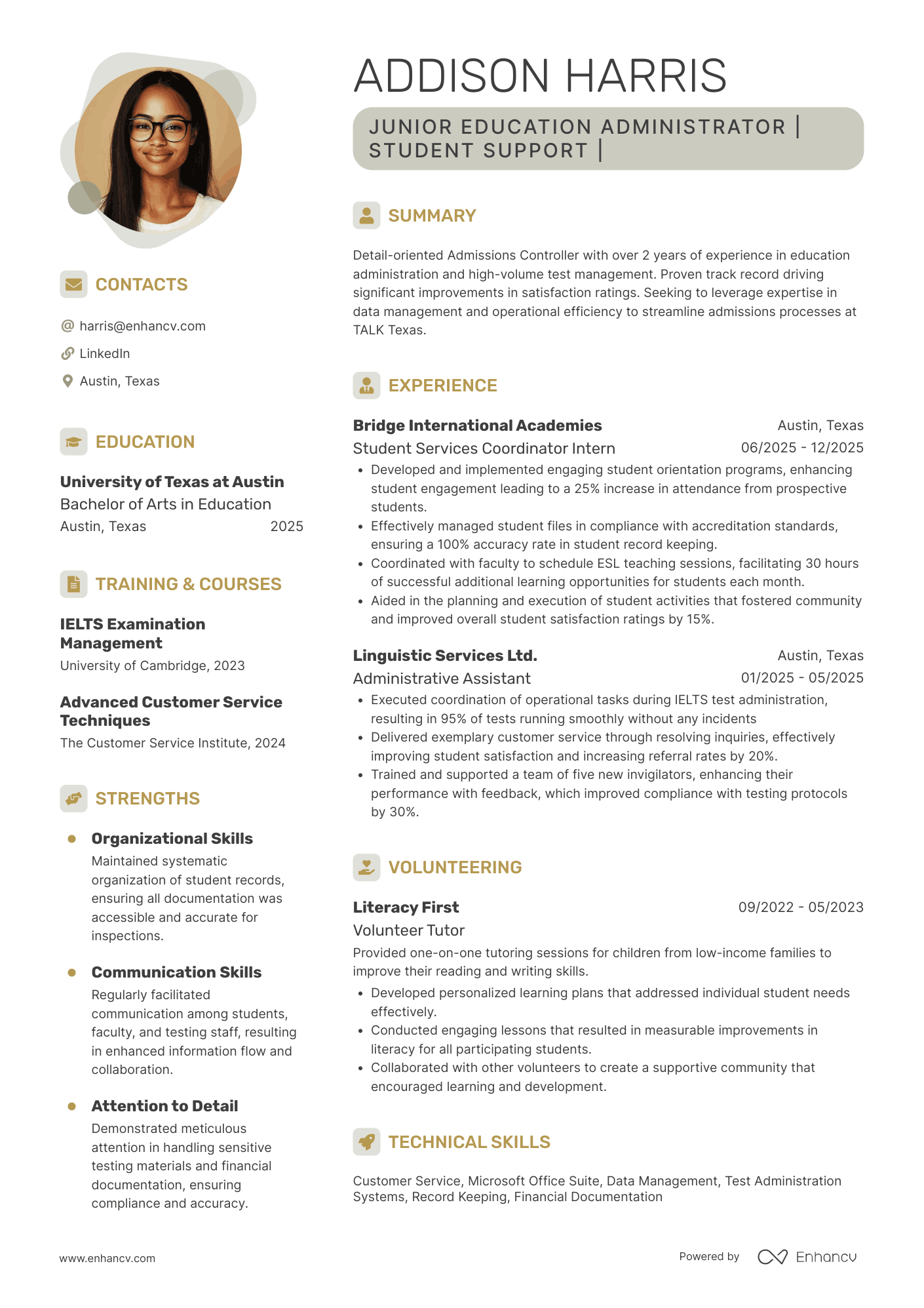 A resume example of a College Admissions Coordinator