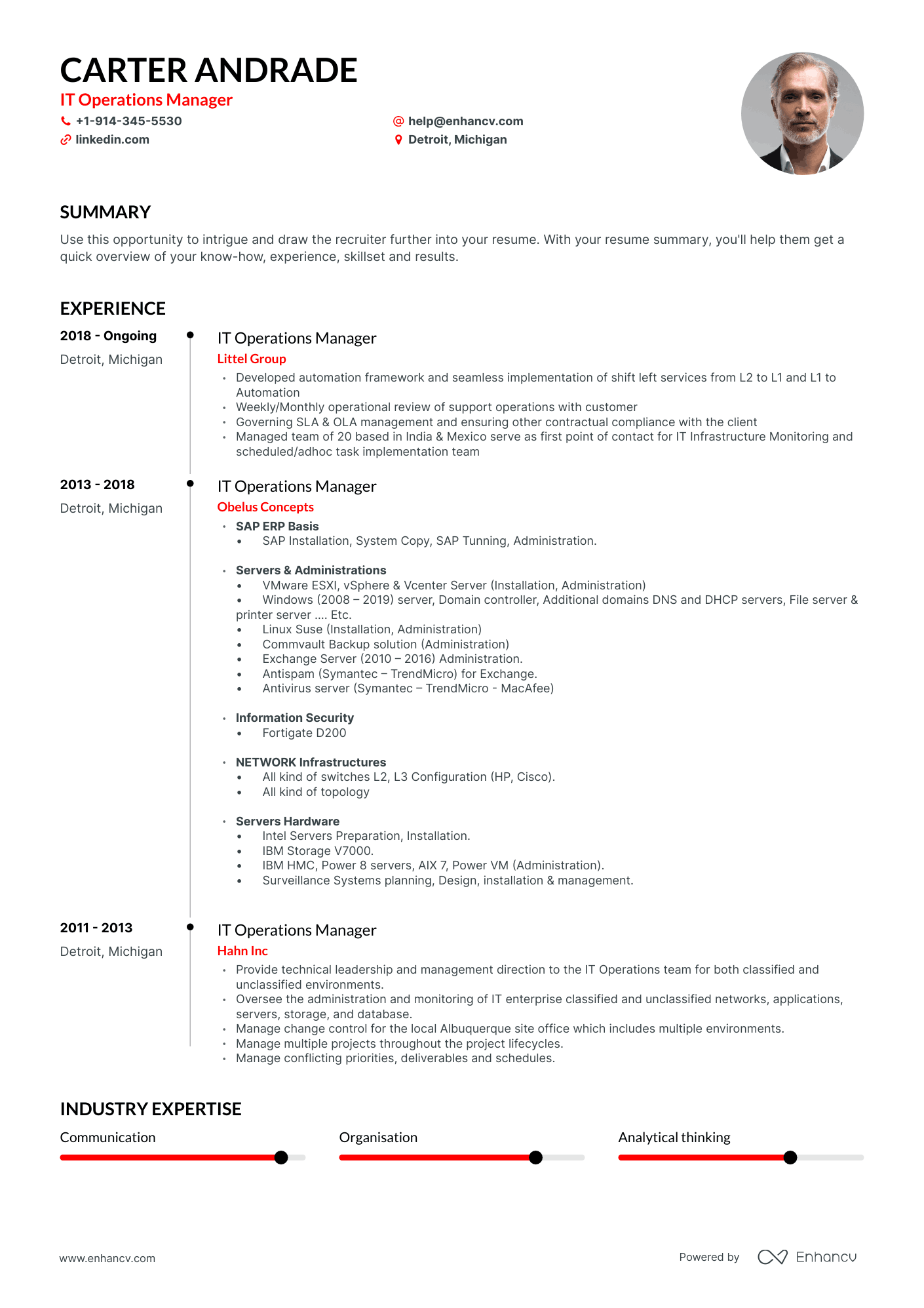 IT Operations Manager Resume Examples & Guide for 2023 (Layout, Skills ...