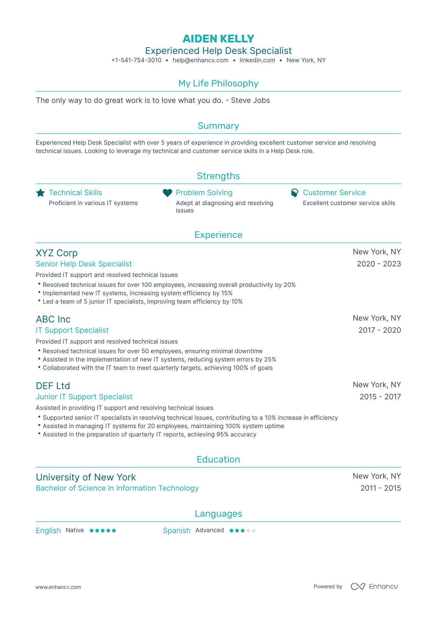 Traditional IT Support Resume Template