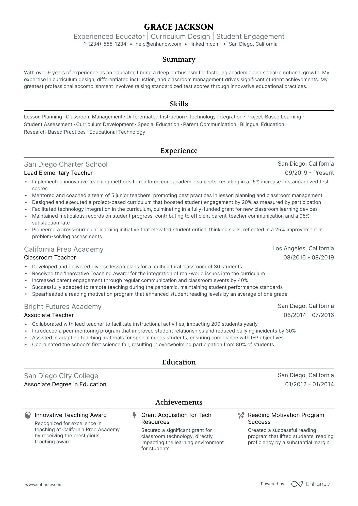 kindergarten teaching resume