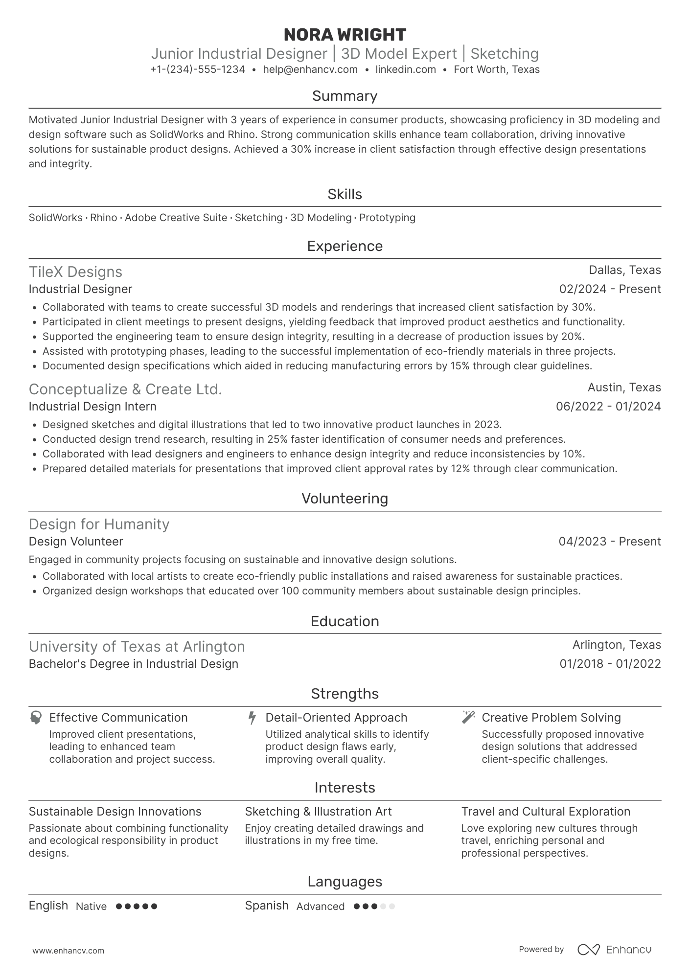 A resume example of a Junior Industrial Designer