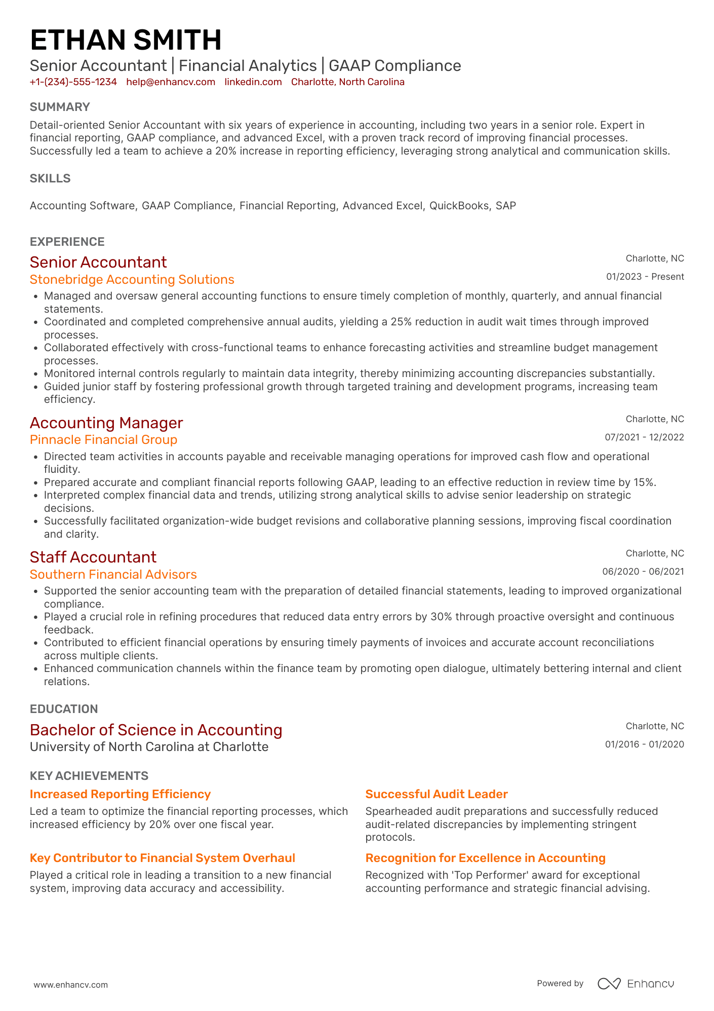 A resume example of a Senior Accountant