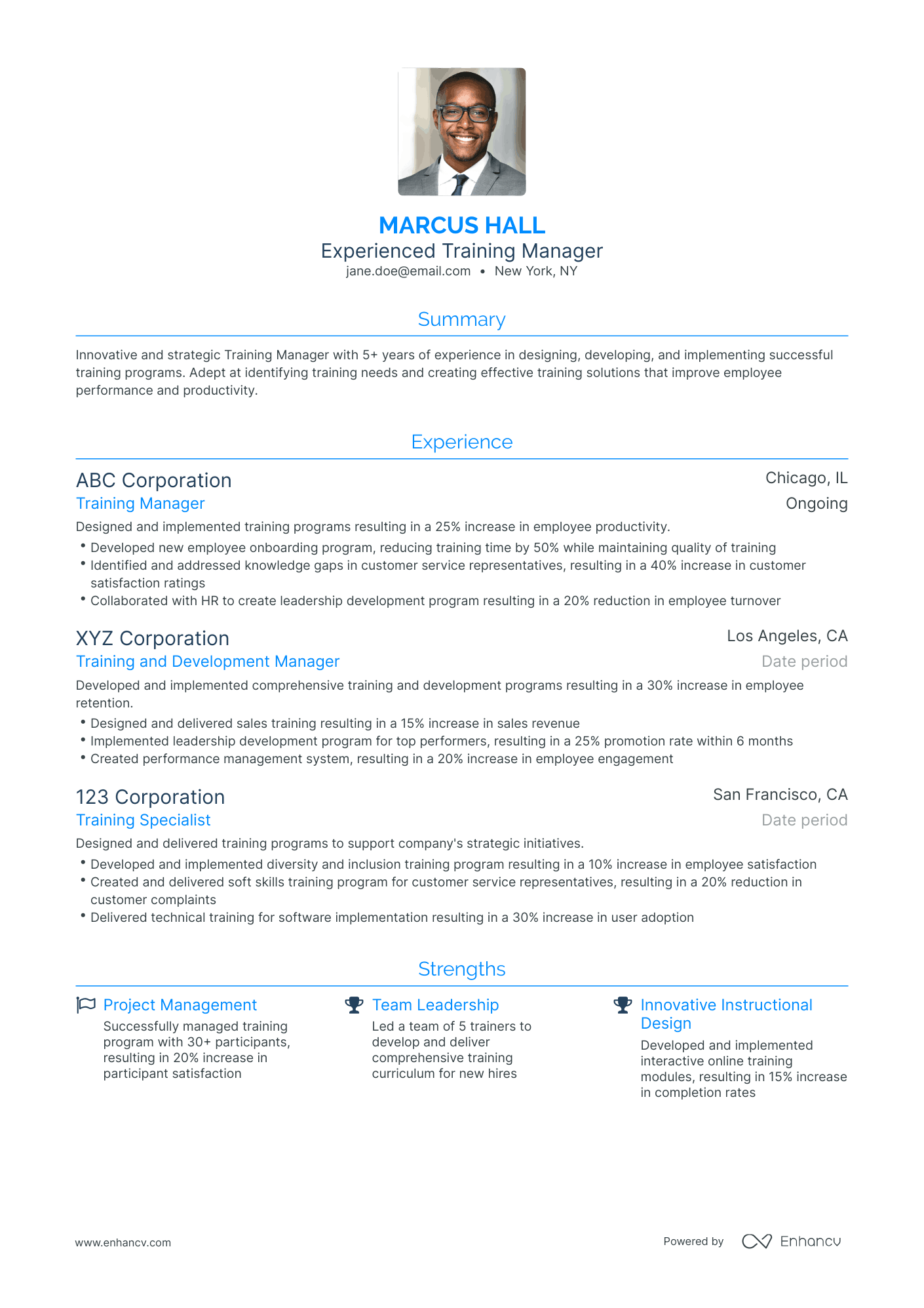 Traditional Training Manager Resume Template
