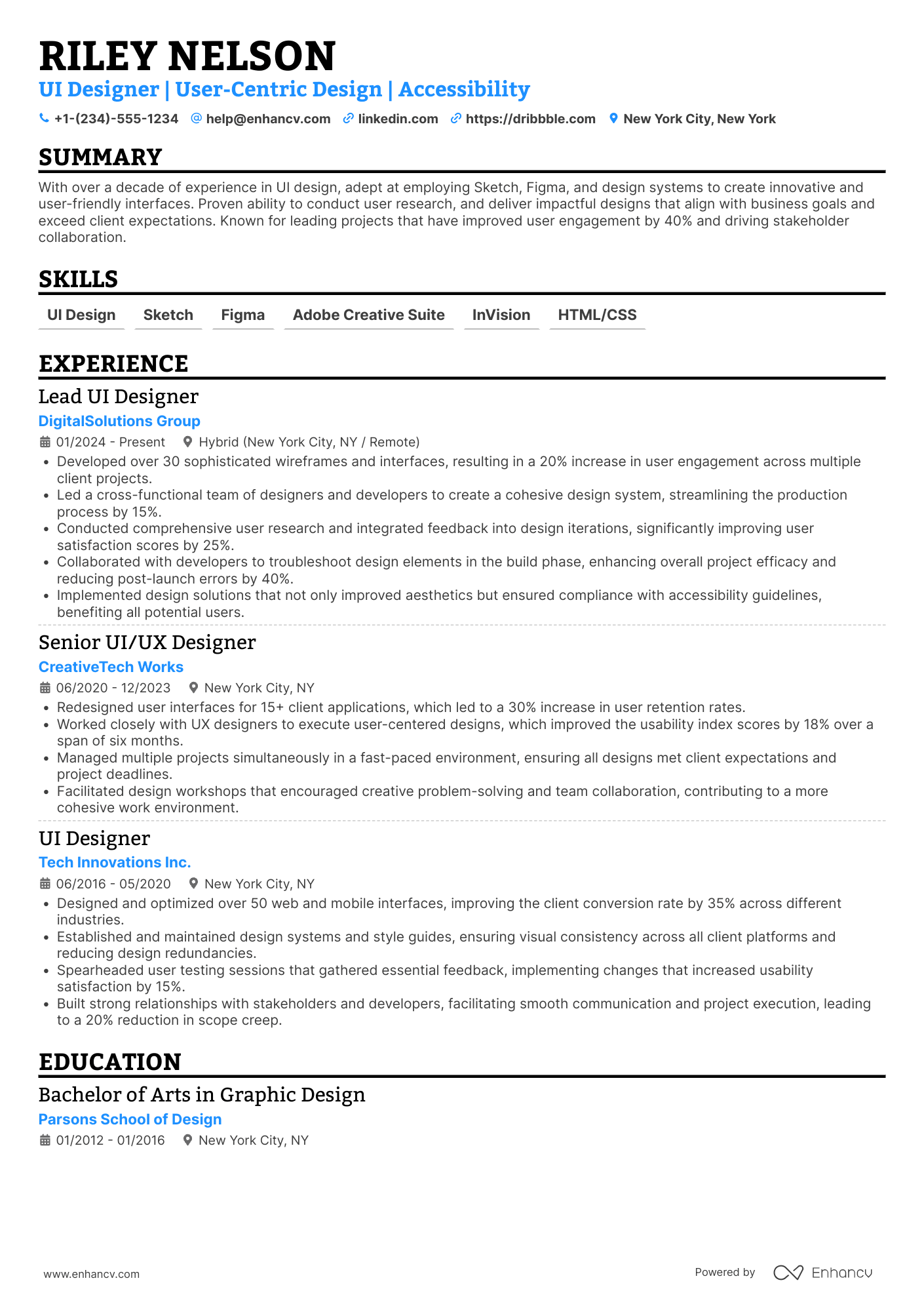 A resume example of a Freelance UI Designer