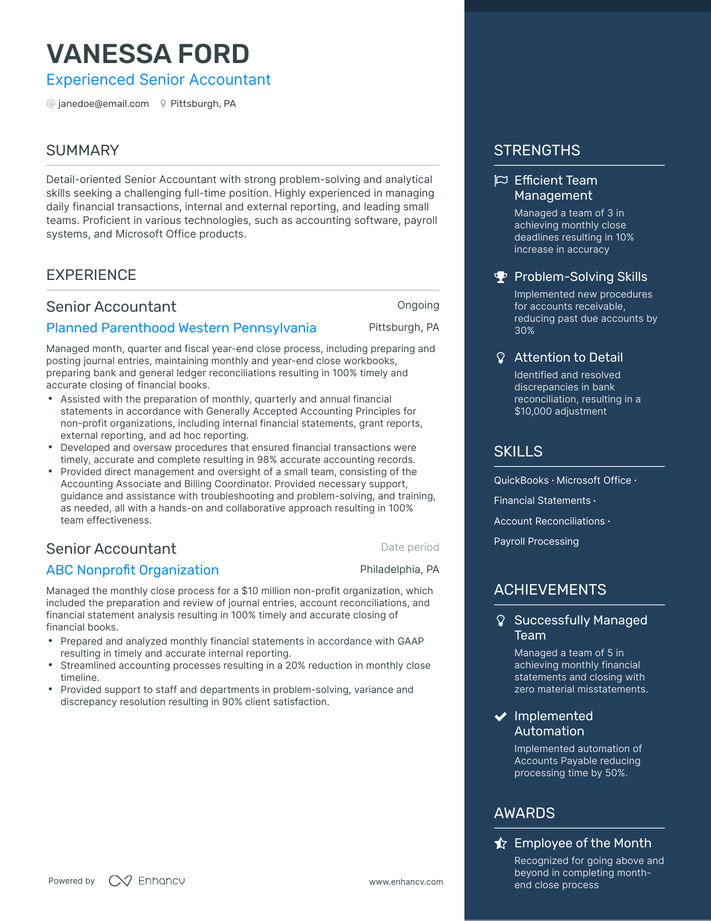 One Page Full Cycle Accounting Resume Template