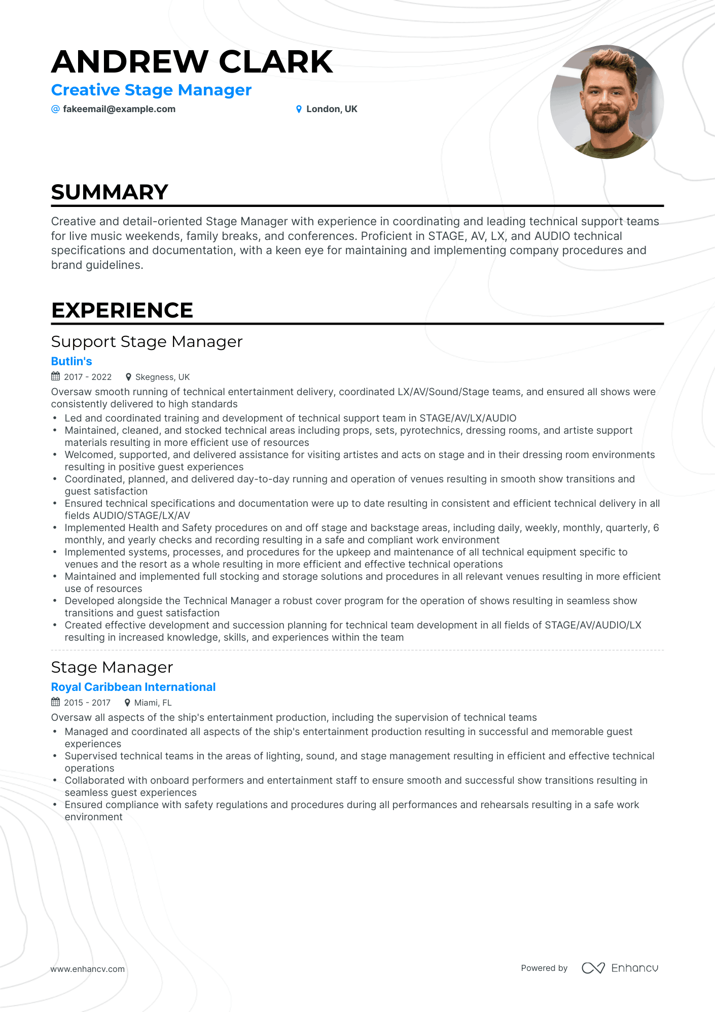Classic Stage Manager Resume Template
