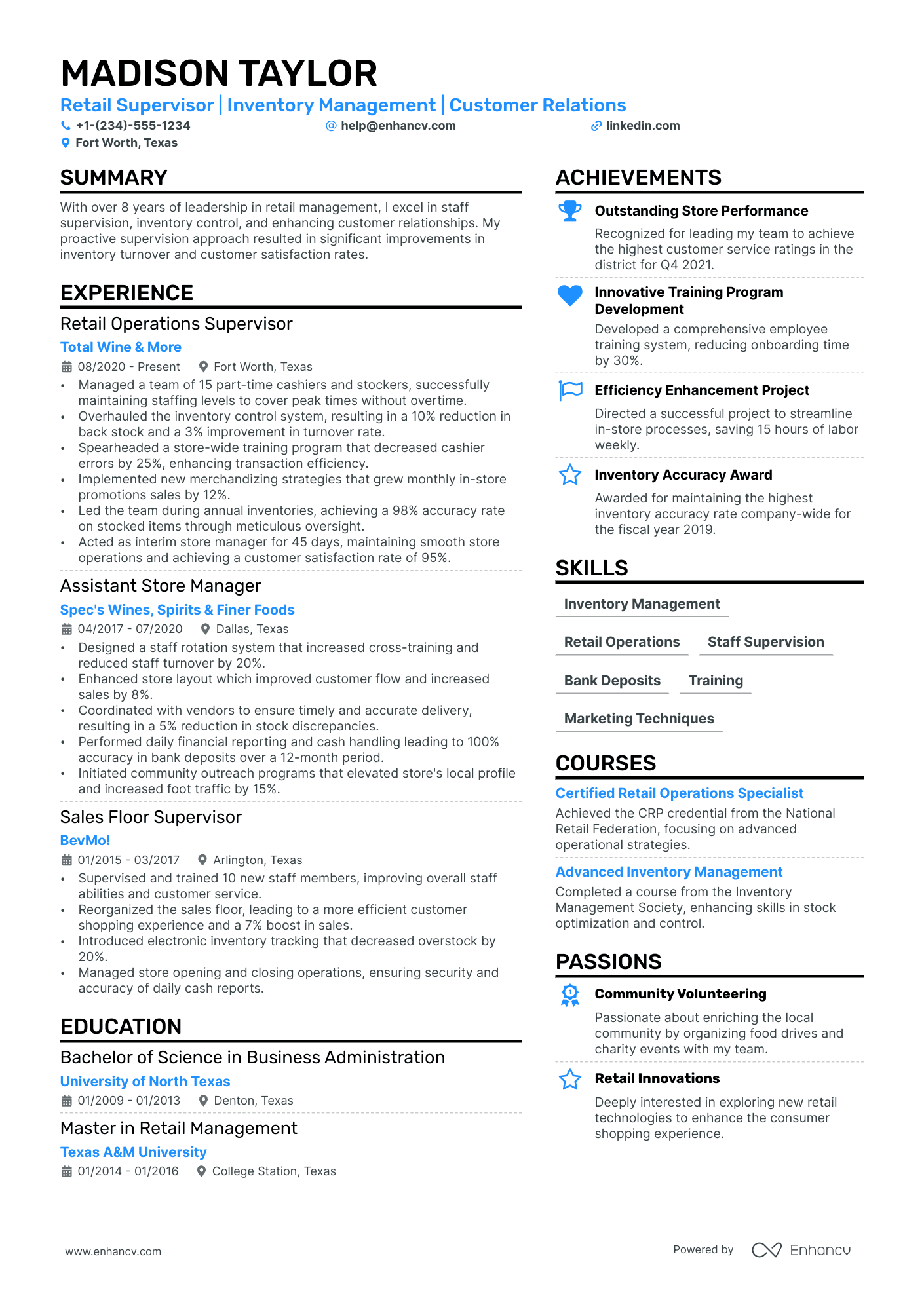 resume examples for store manager
