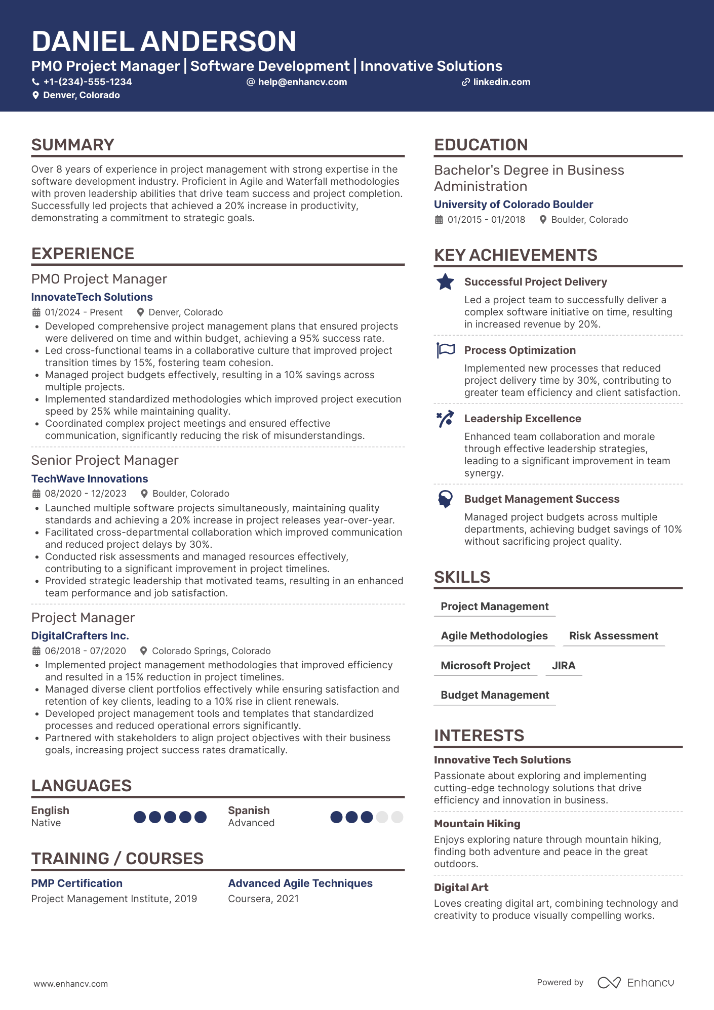 A resume example of a PMO Project Manager