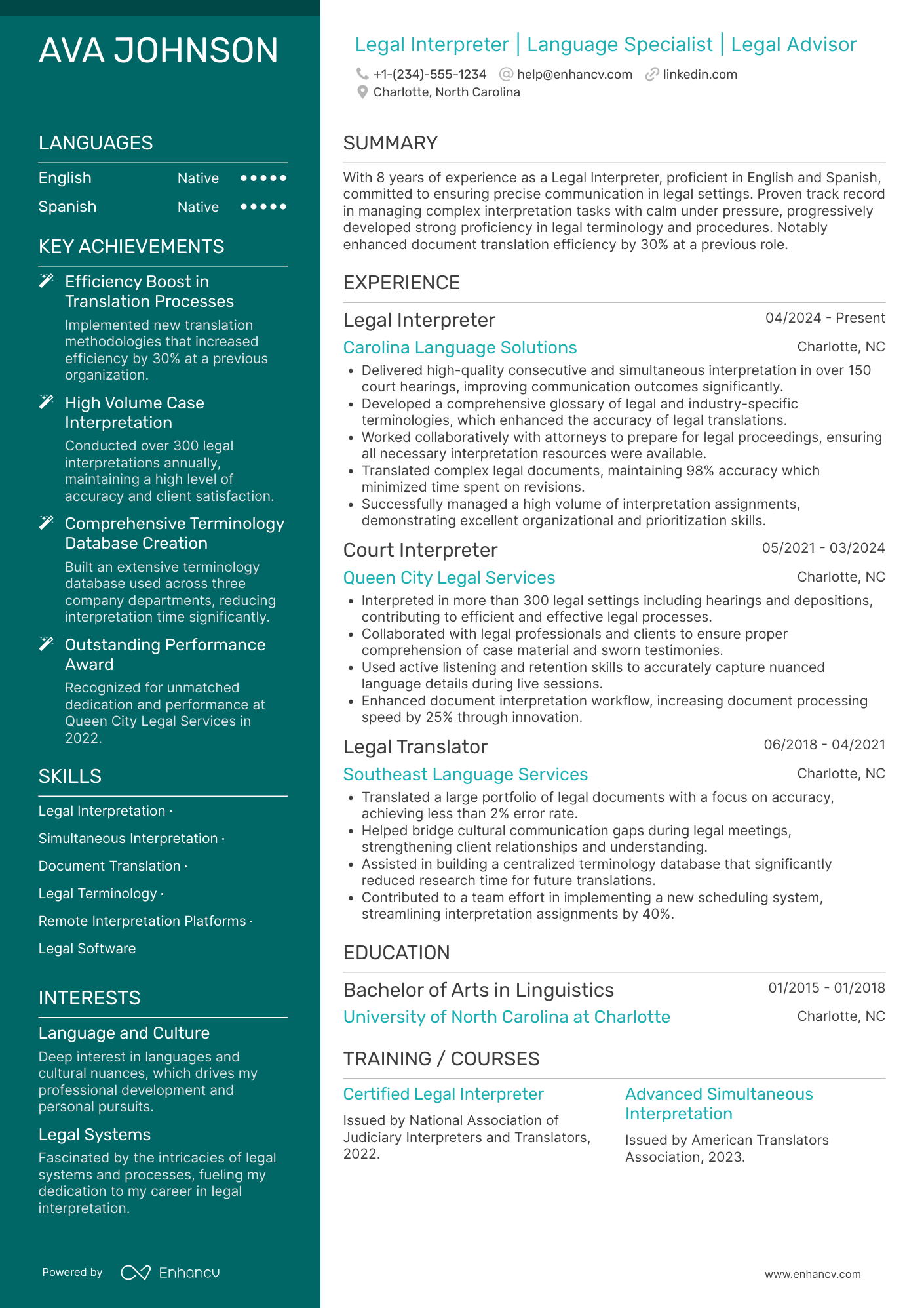 A resume example of a Legal Interpreter