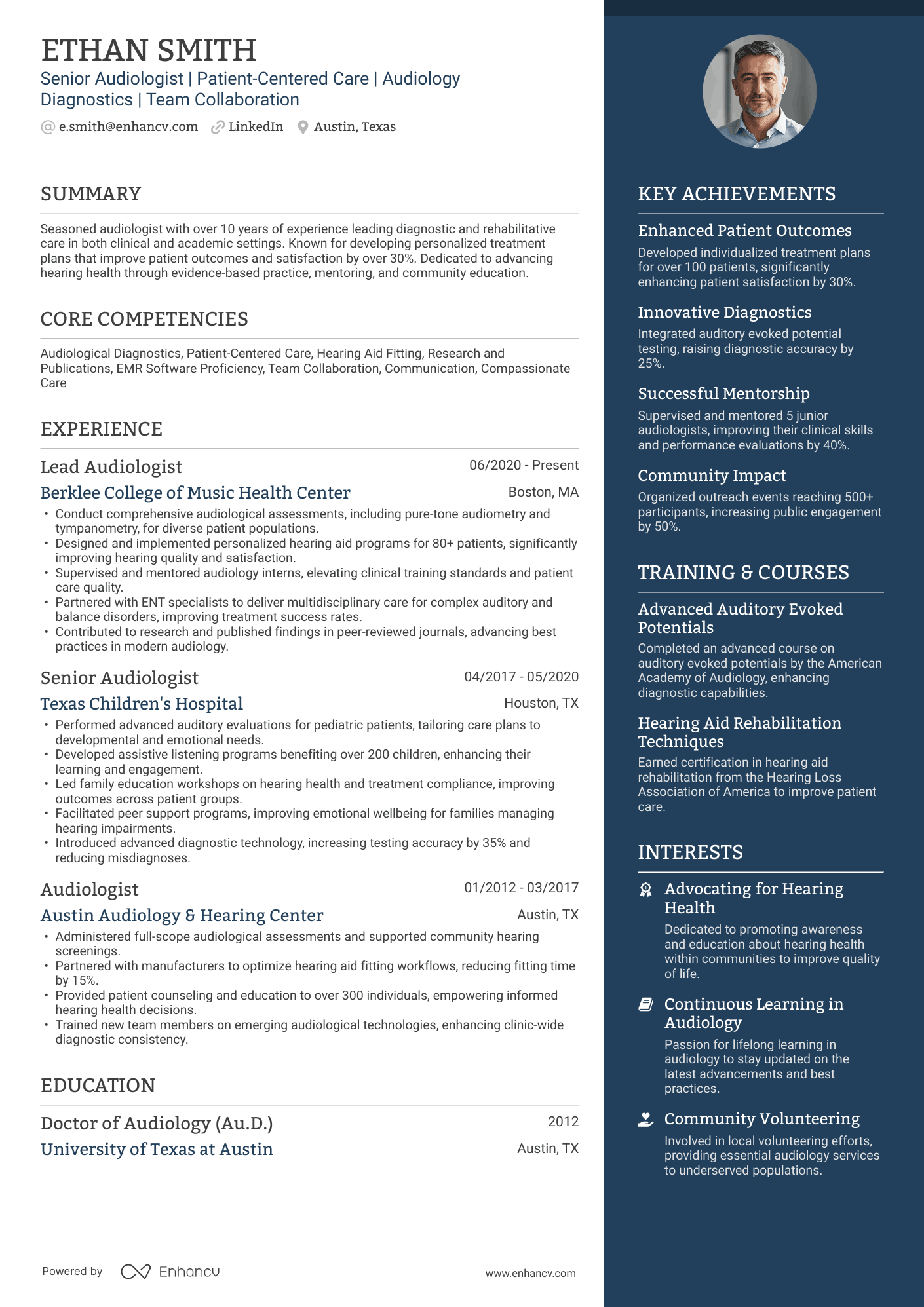 A resume example of a Senior Audiologist