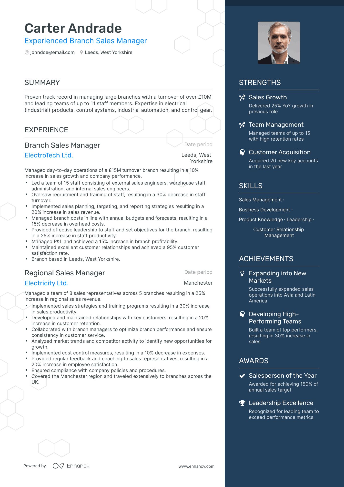One Page Branch Sales Manager Resume Template
