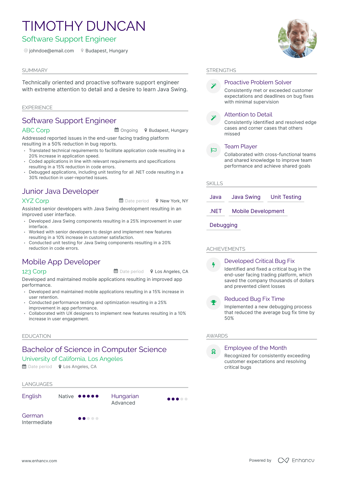 Modern Software Support Engineer Resume Template