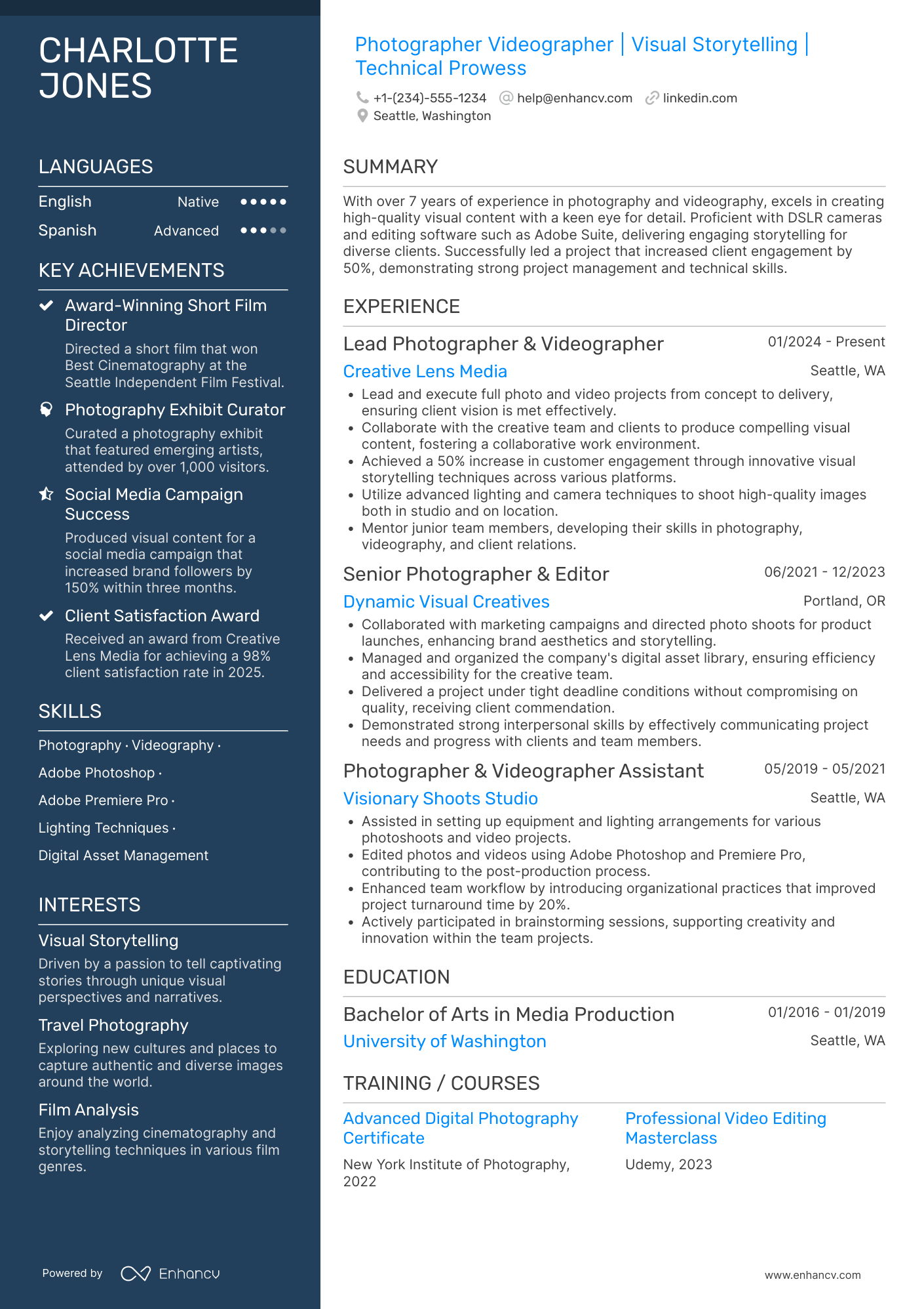 A resume example of a Photographer Videographer