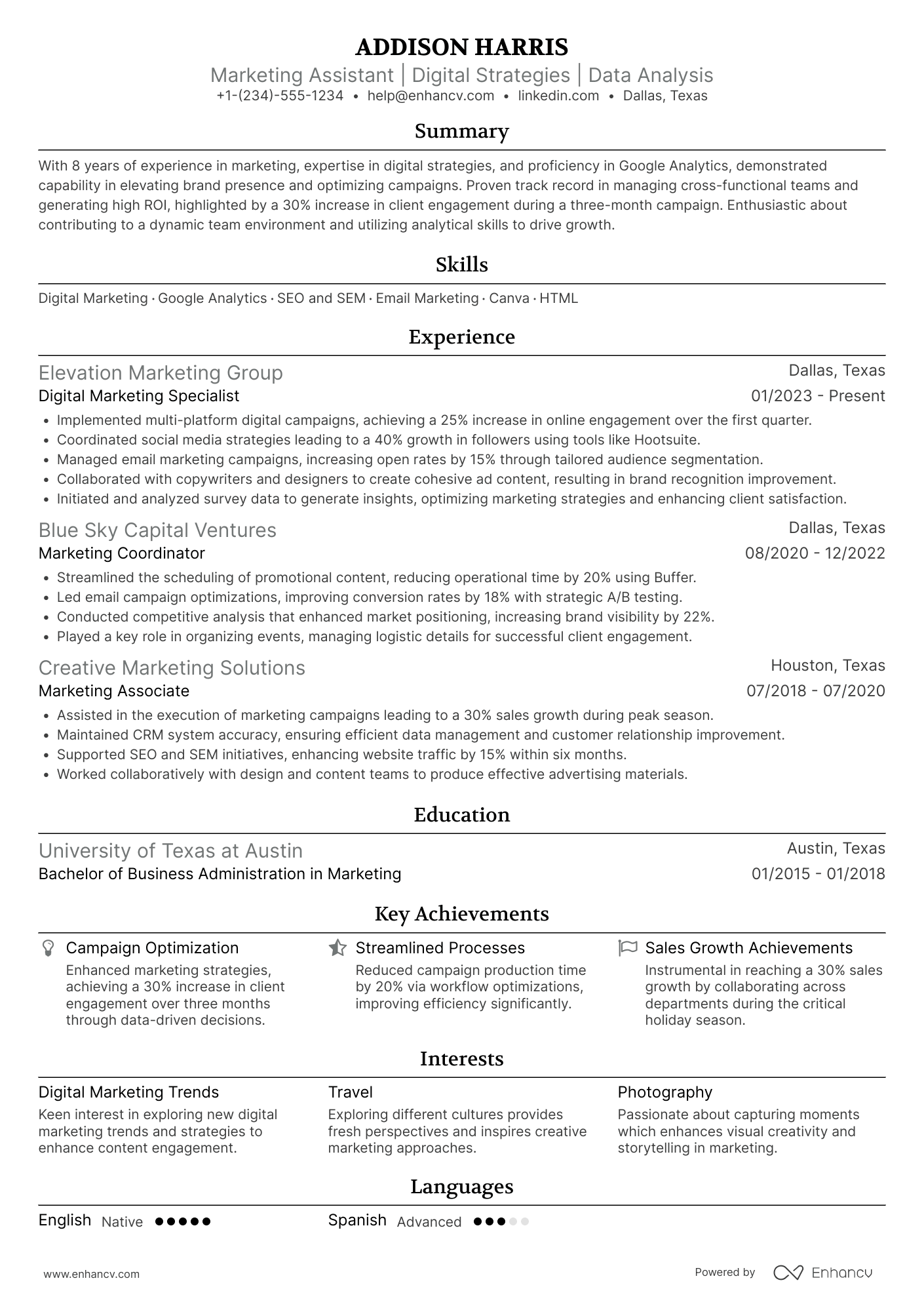 A resume example of a Marketing Assistant