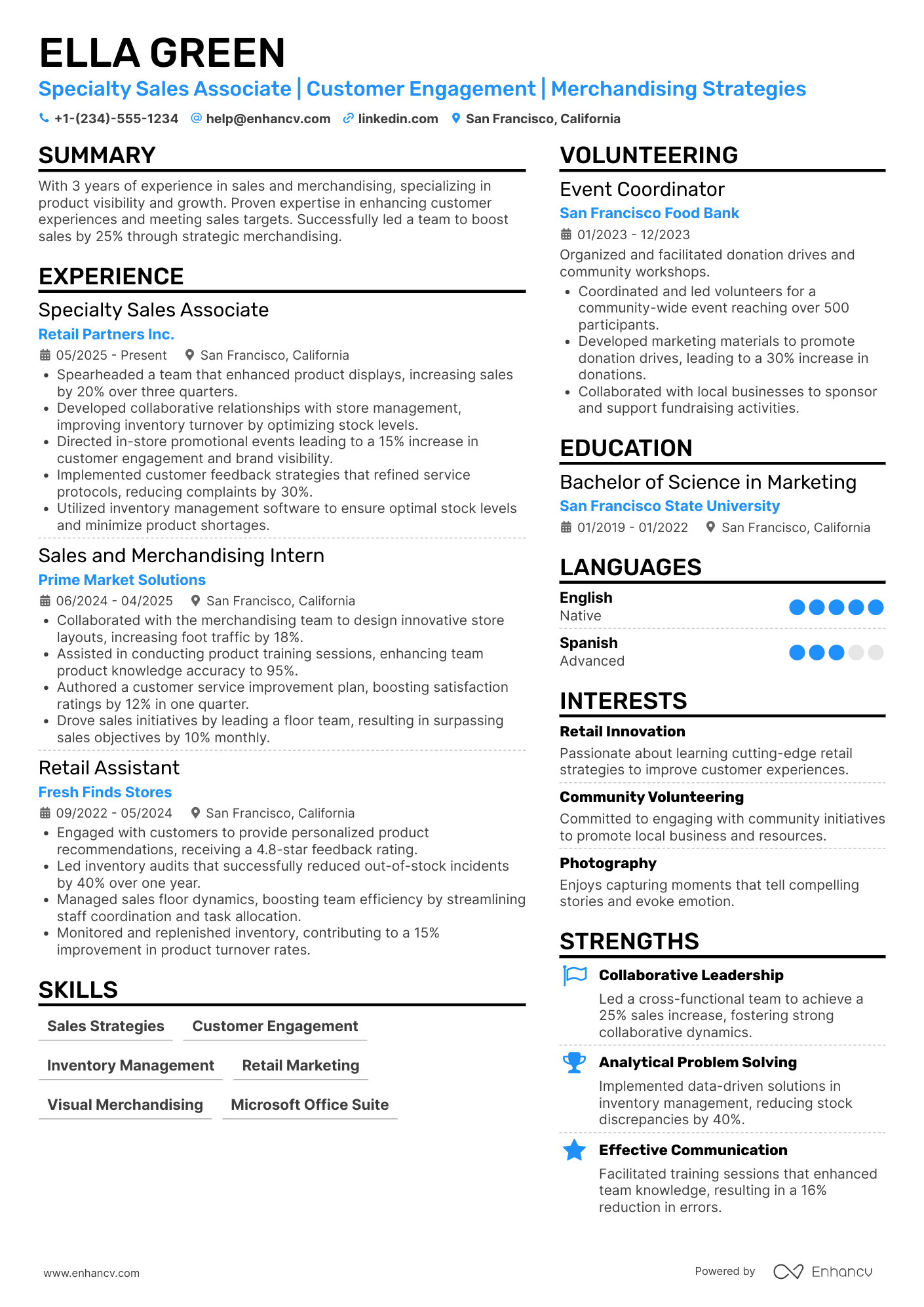 A resume example of a Target Specialty Sales Associate