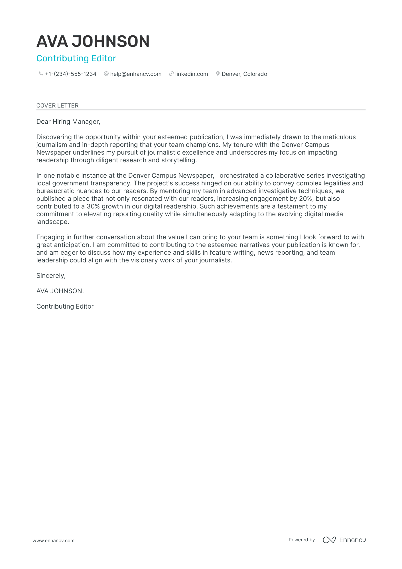 example of application letter for journalist
