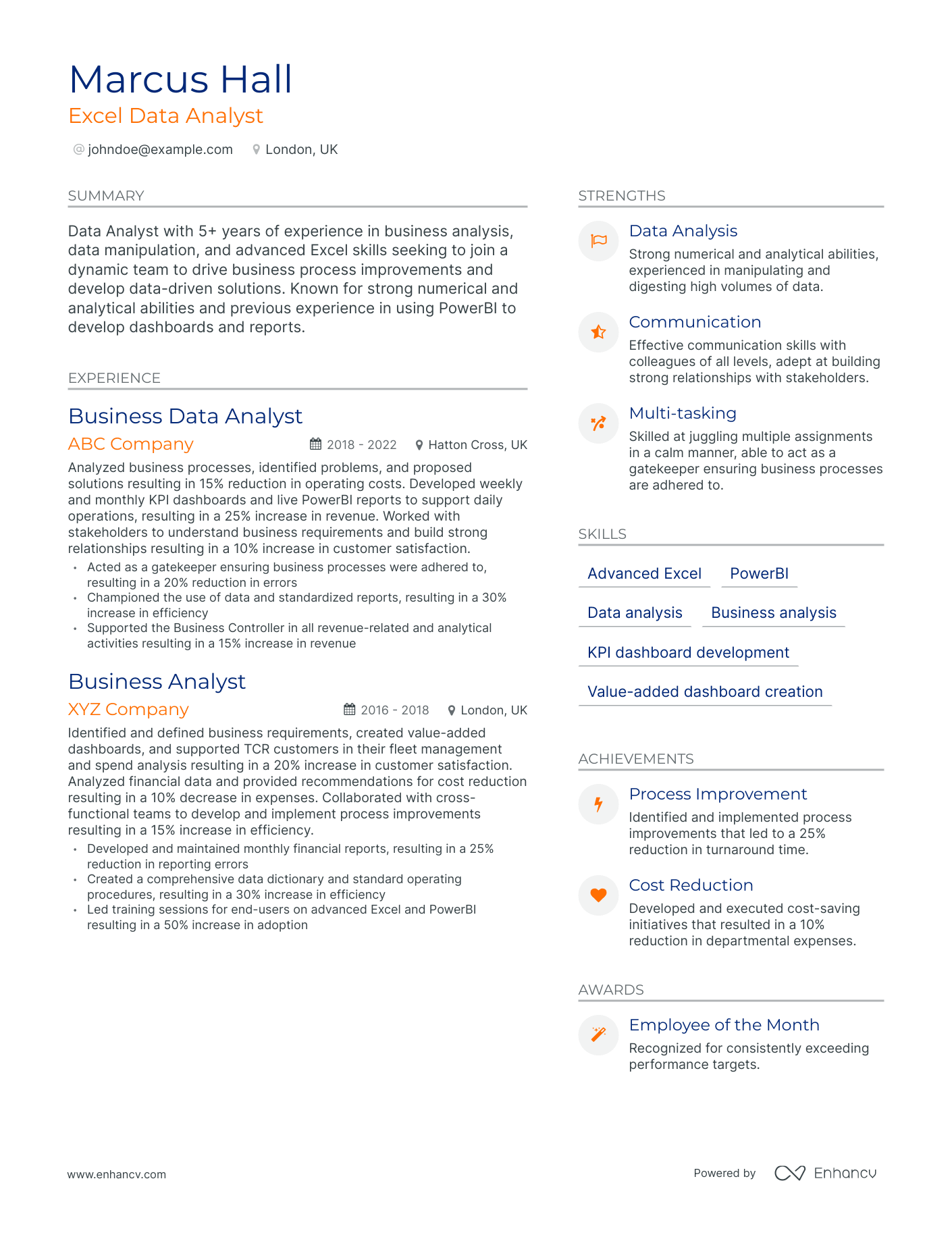 Modern Excel Data Analyst Resume Template