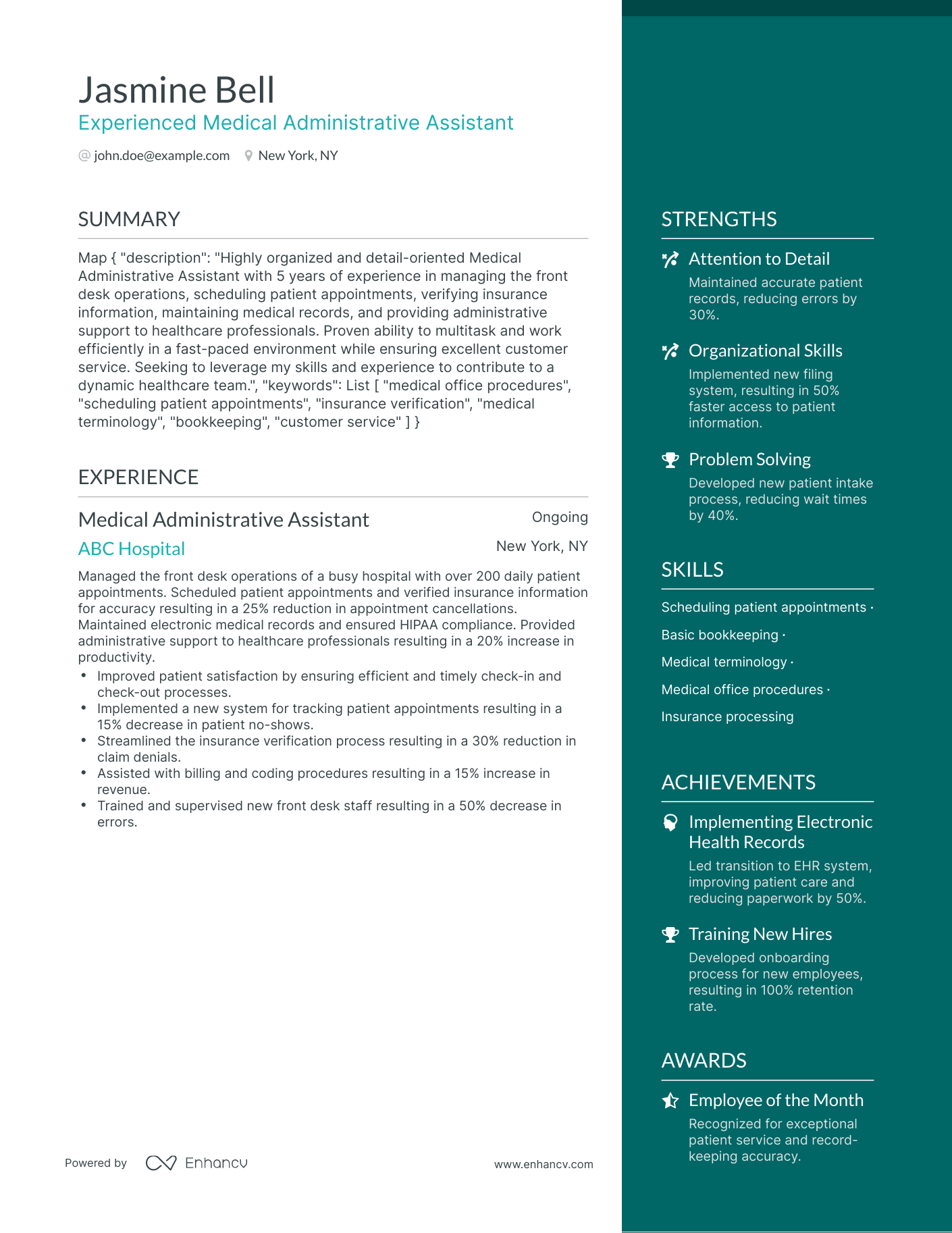 One Page Medical Administrative Assistant Resume Template