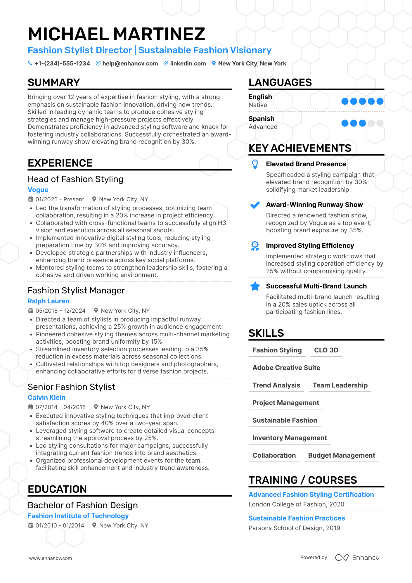 A resume example of a Fashion Stylist Director