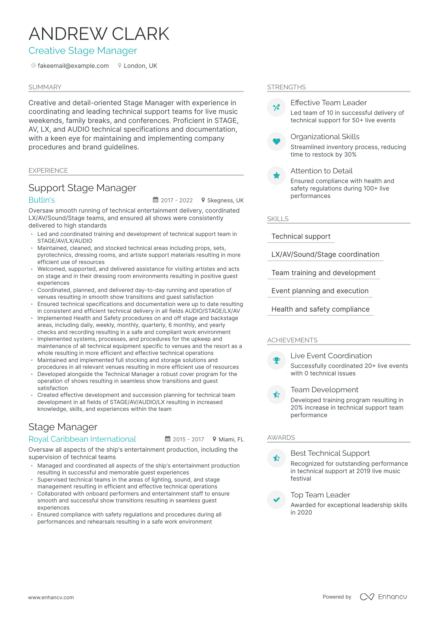 Modern Stage Manager Resume Template