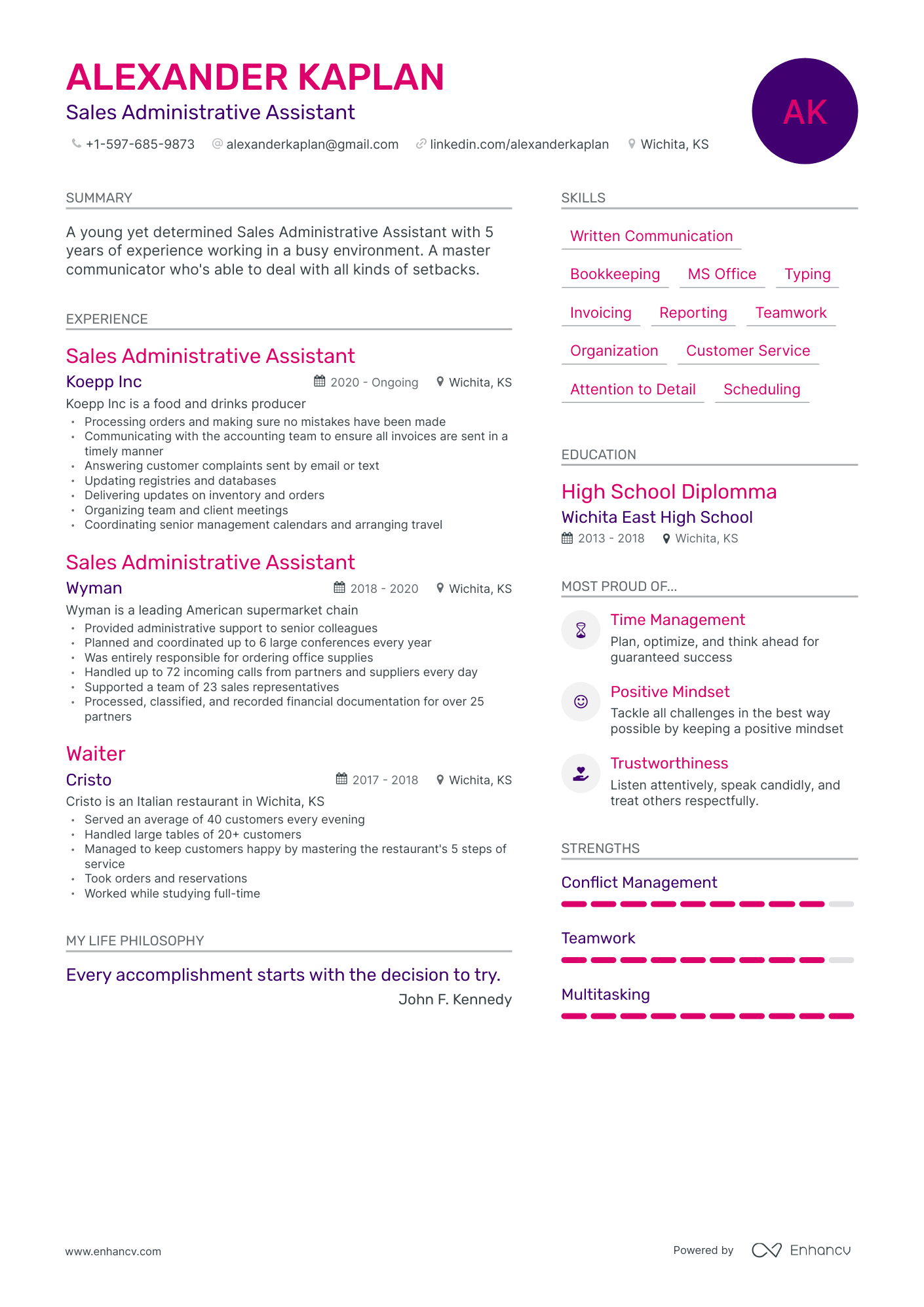 Modern Sales Administrative Assistant Resume Template