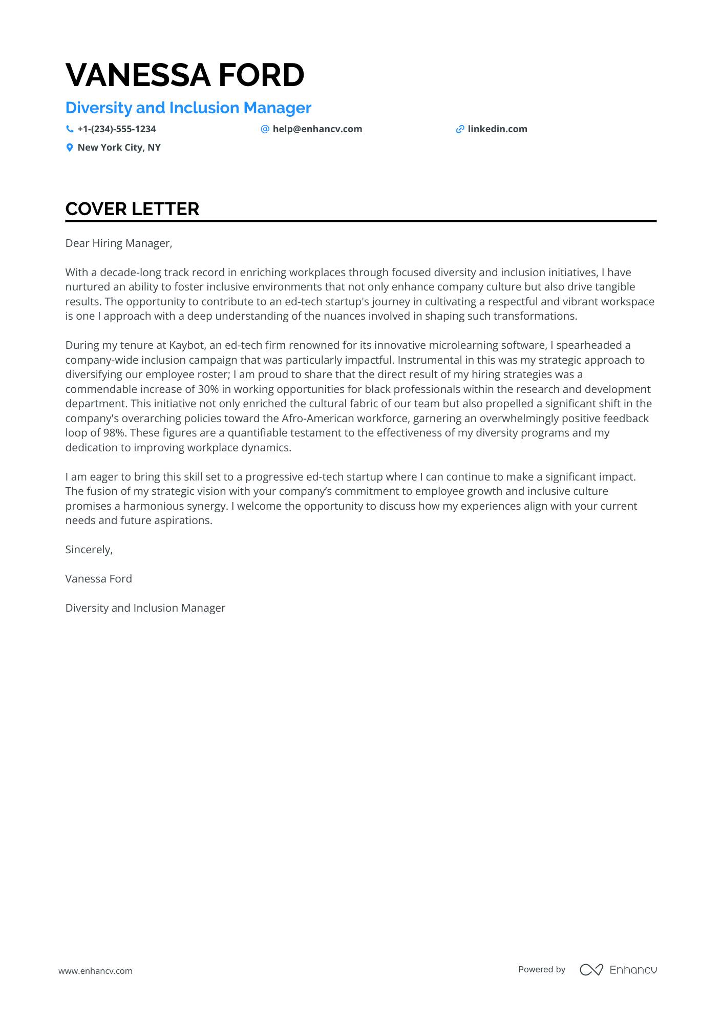 example of a cover letter for hr position