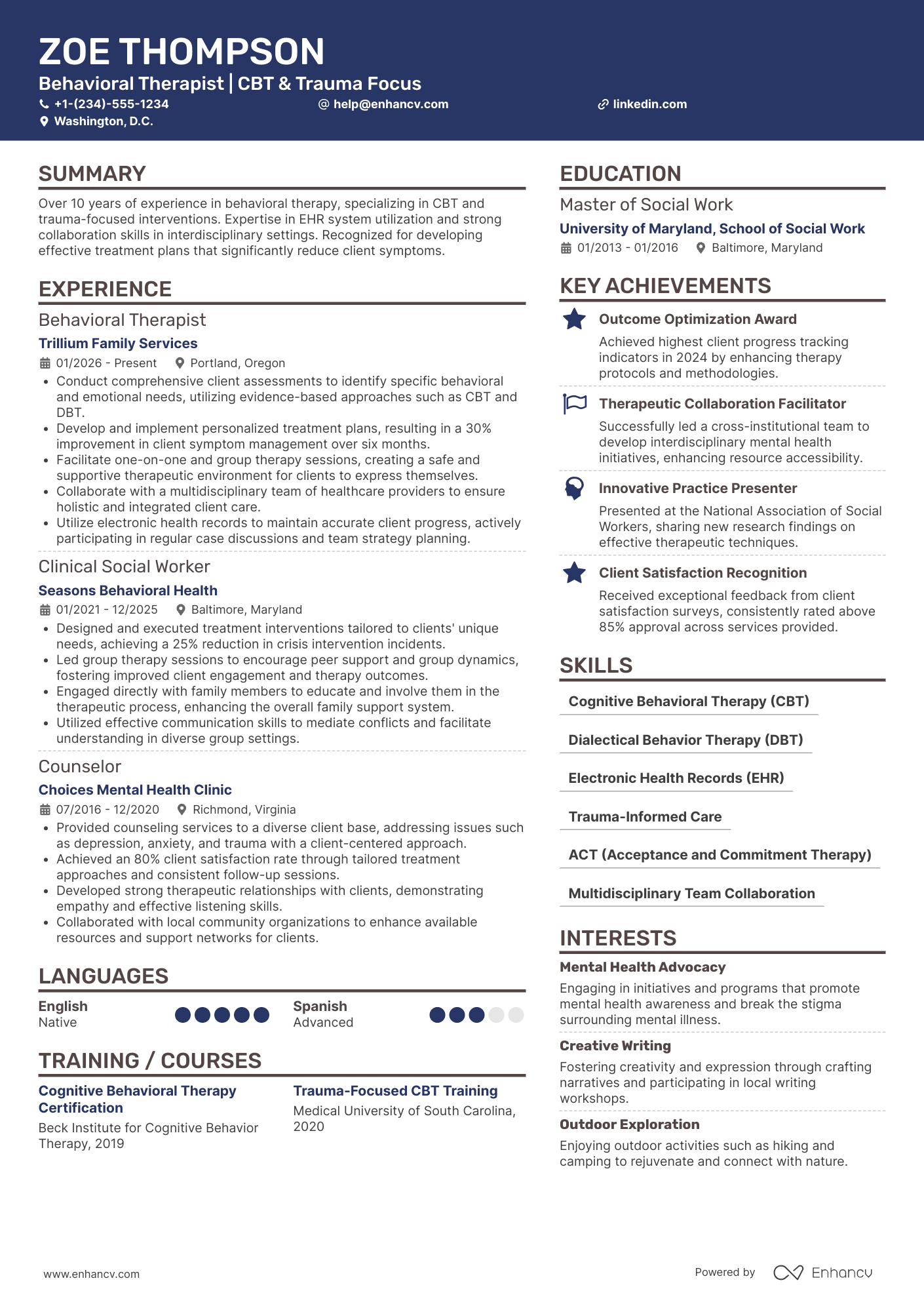 A resume example of a Behavioral Therapist