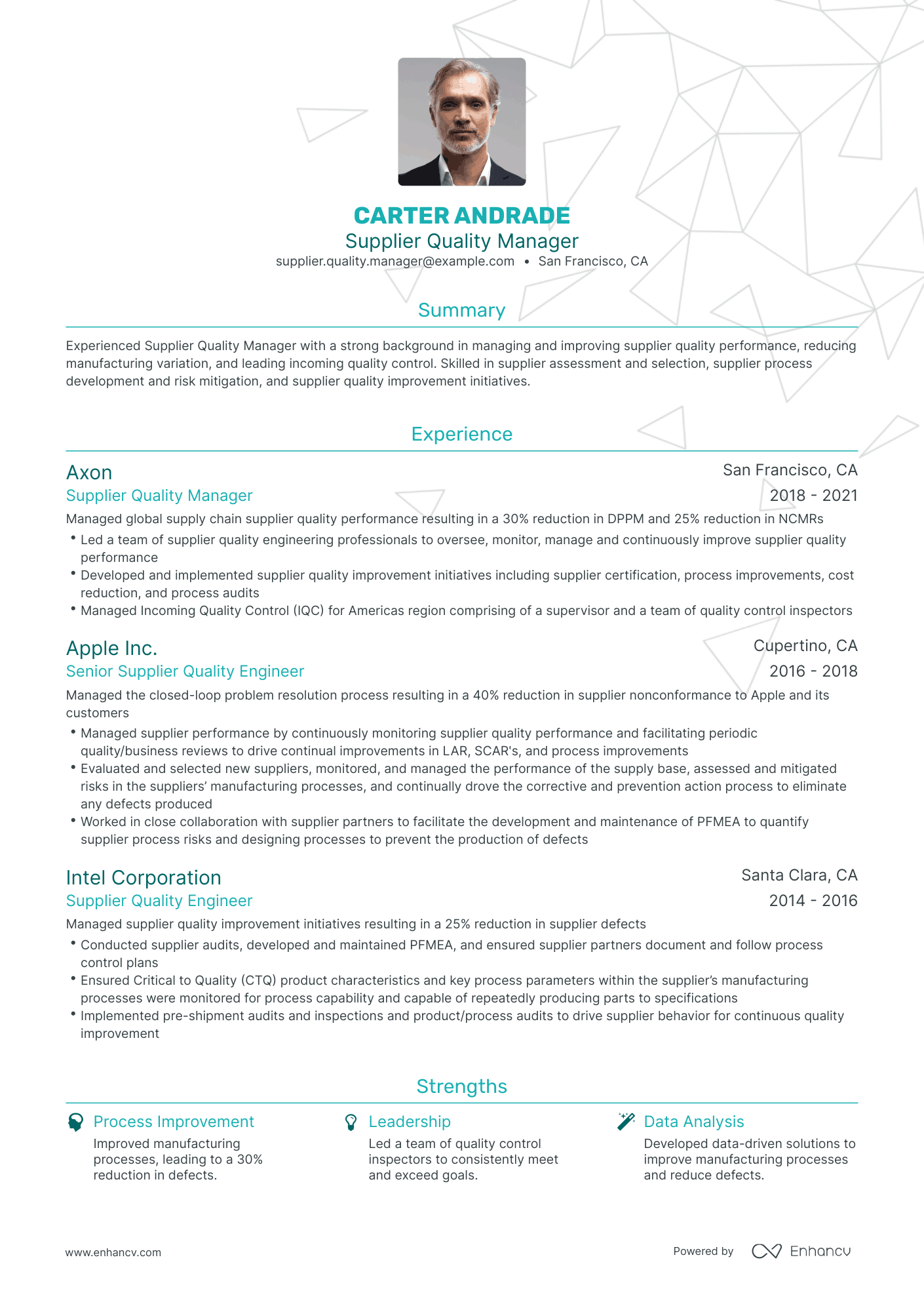 Traditional Supplier Quality Manager Resume Template