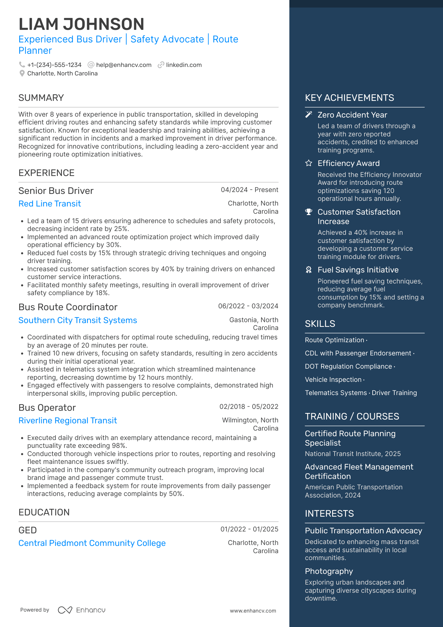 A resume example of a Lead Bus Driver