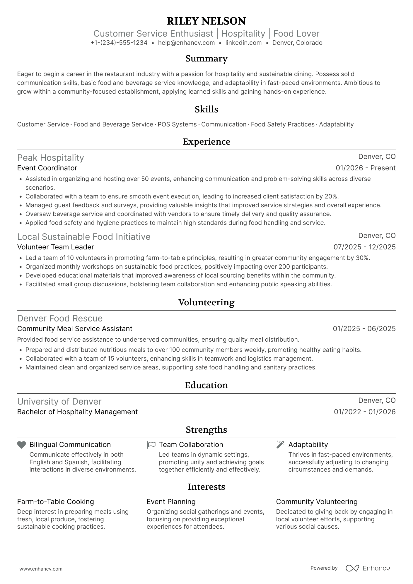 A resume example of a Apprentice Waiter