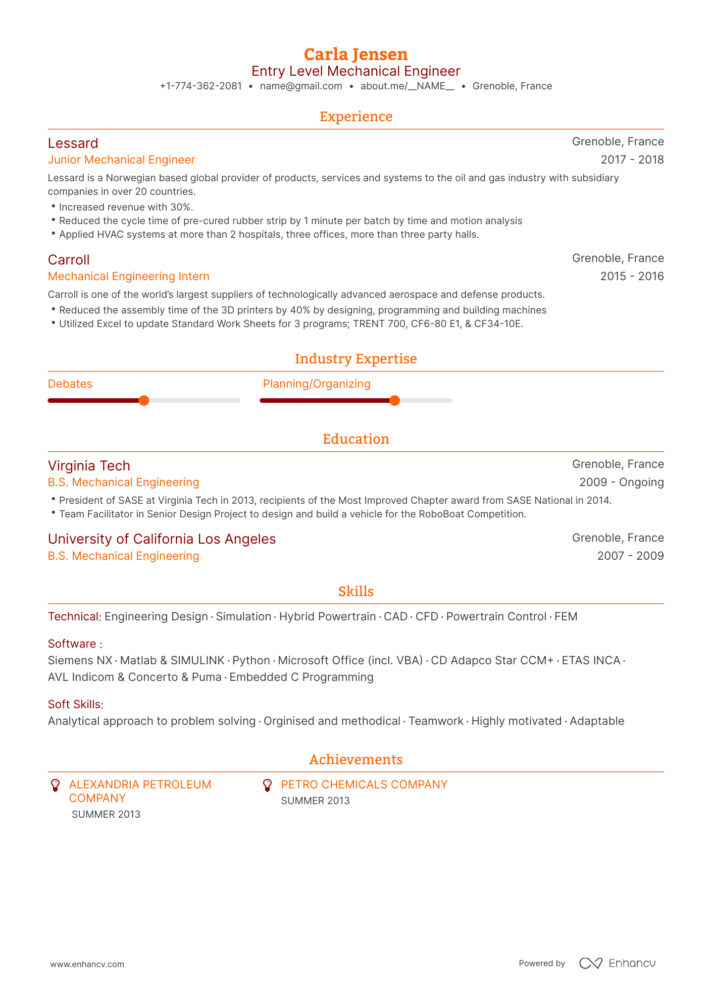 Traditional Entry Level Mechanical Engineer Resume Template