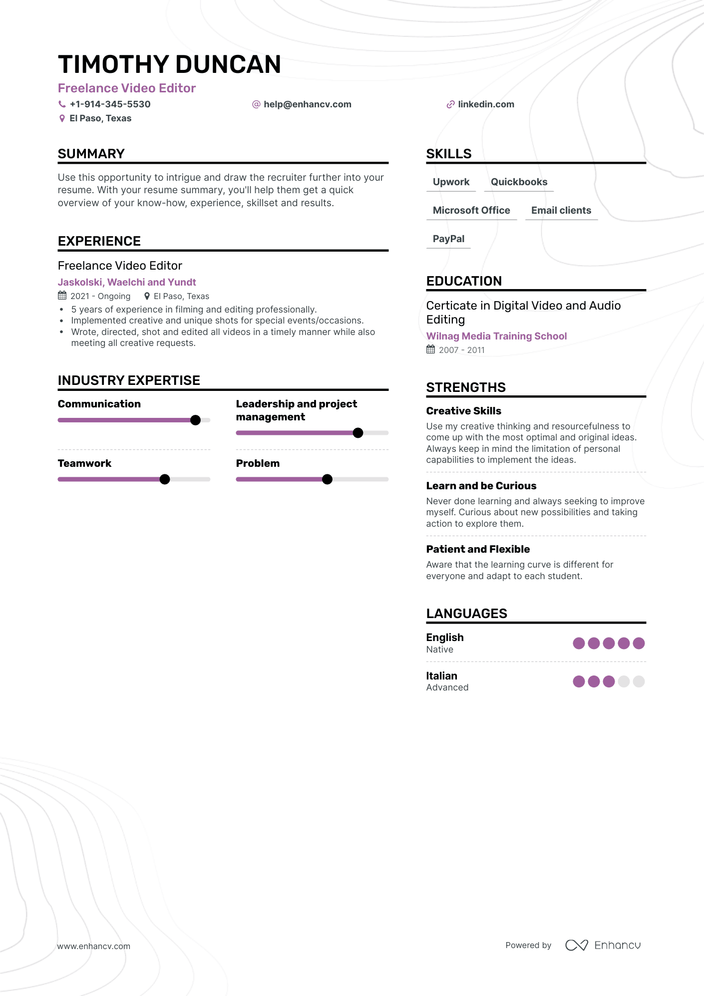 Freelance Video Editor Resume Examples & Guide for 2023 (Layout, Skills