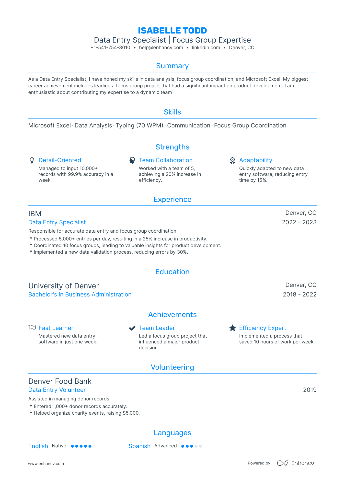 Traditional Data Entry Resume Template