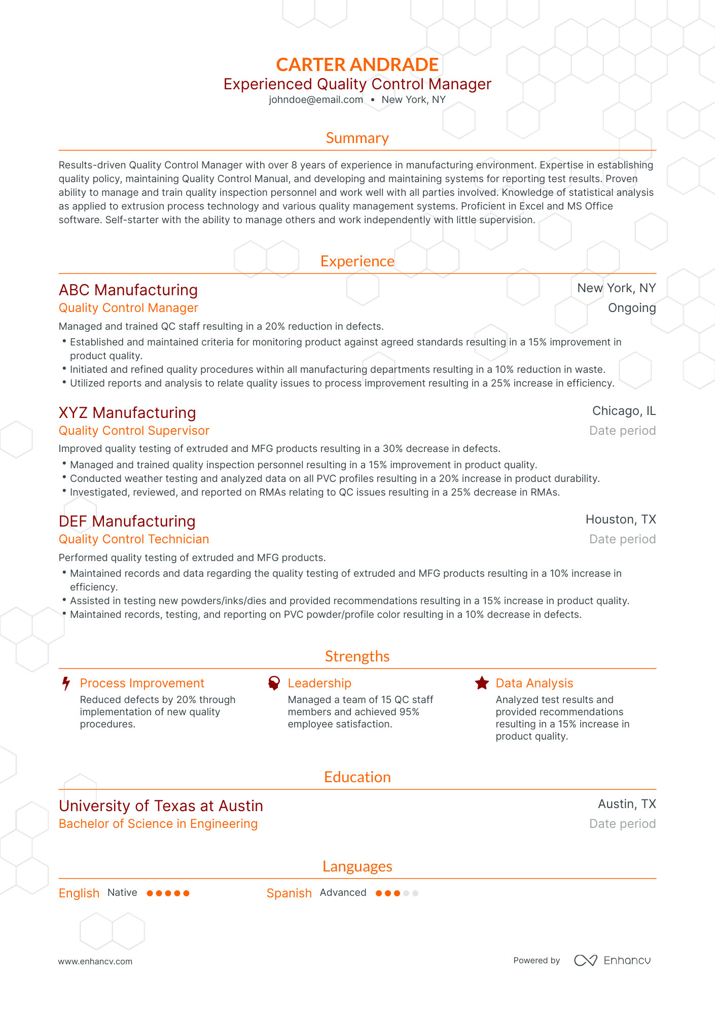 Traditional Quality Control Manager Resume Template