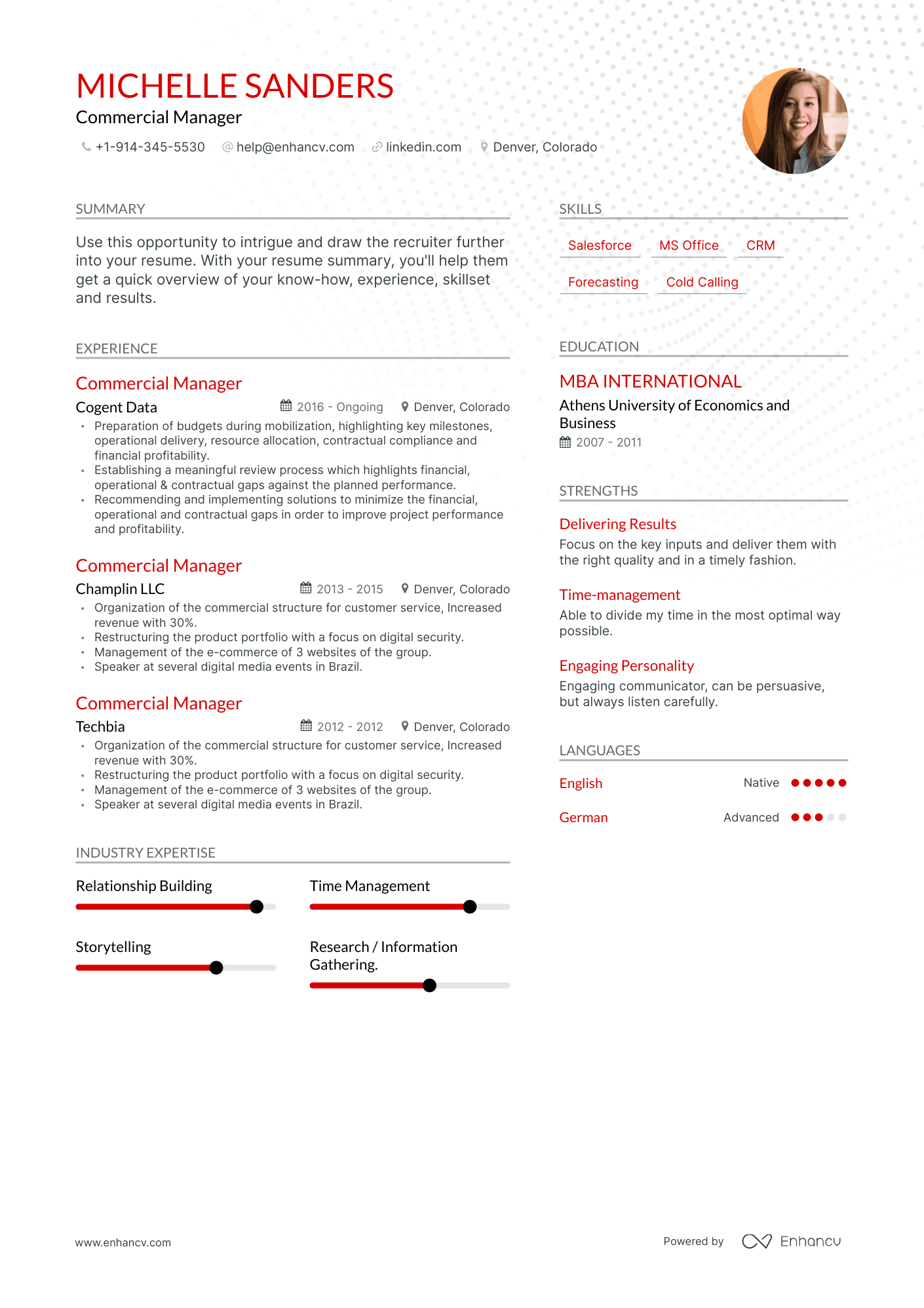 Commercial Manager Resume Examples & Guide for 2023 (Layout, Skills ...