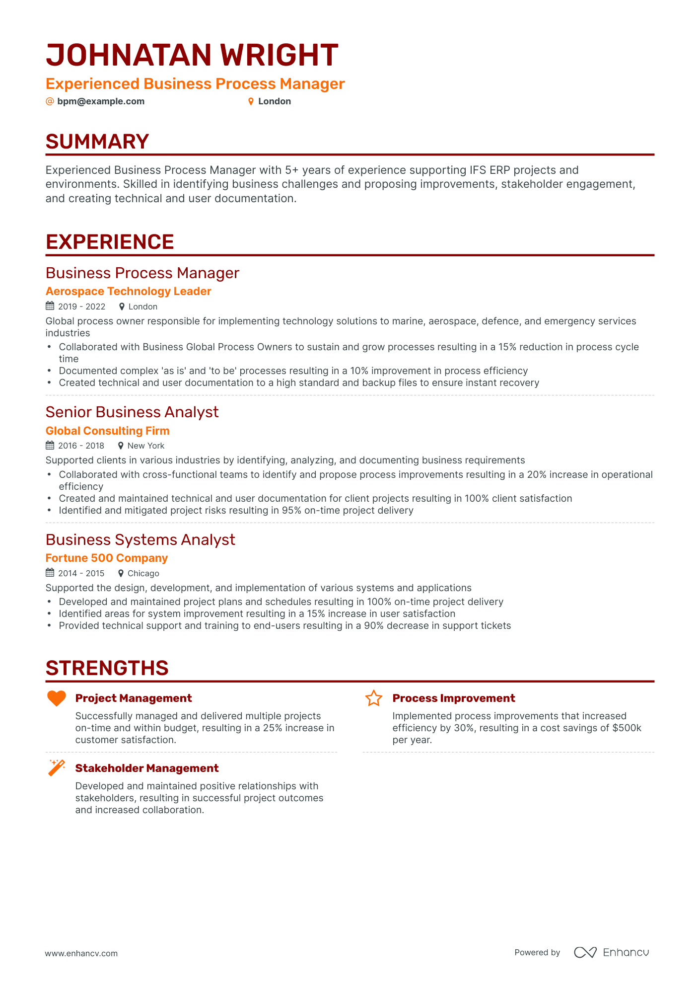 Classic Business Process Manager Resume Template