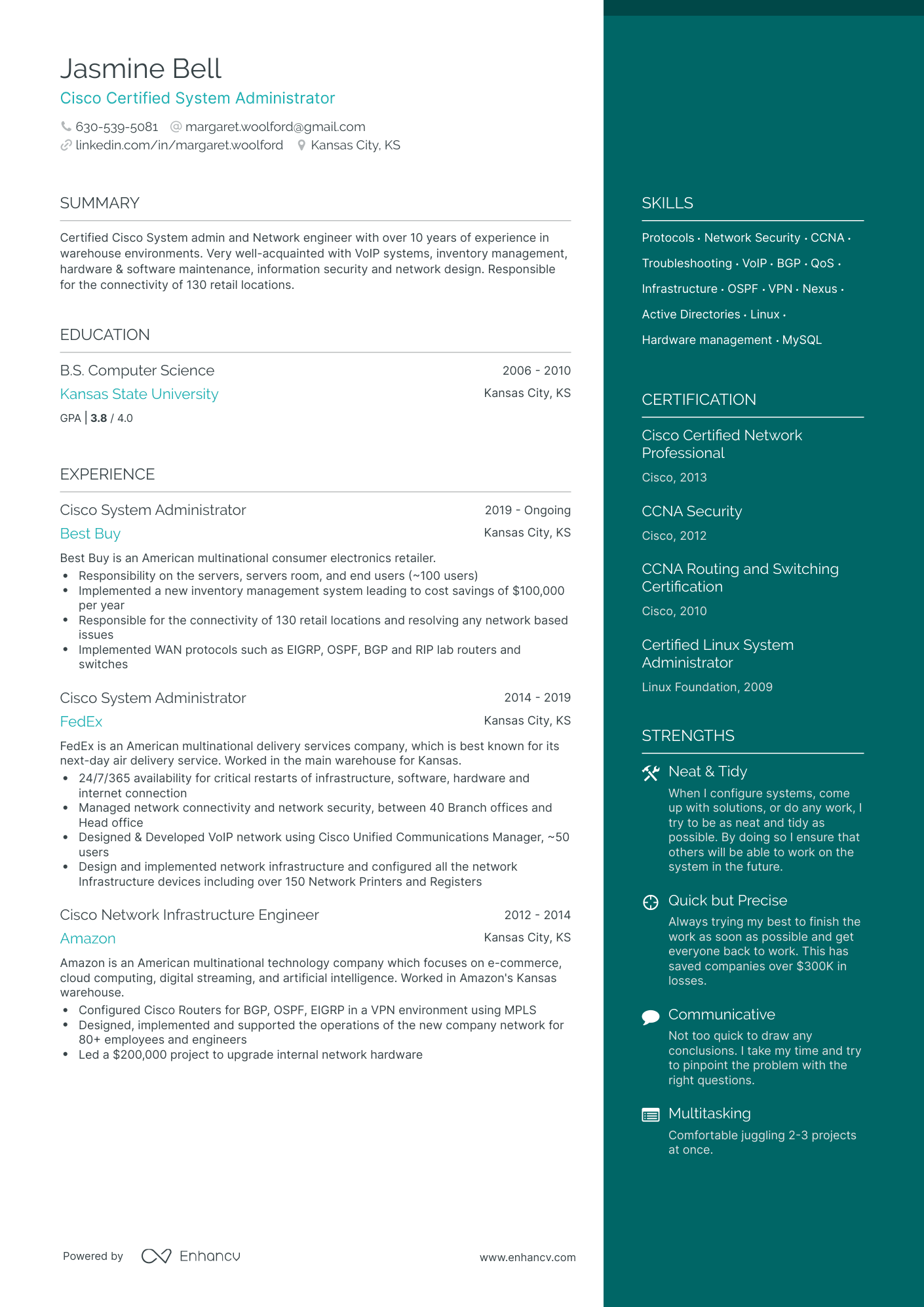 One Page System Administrator Resume Template
