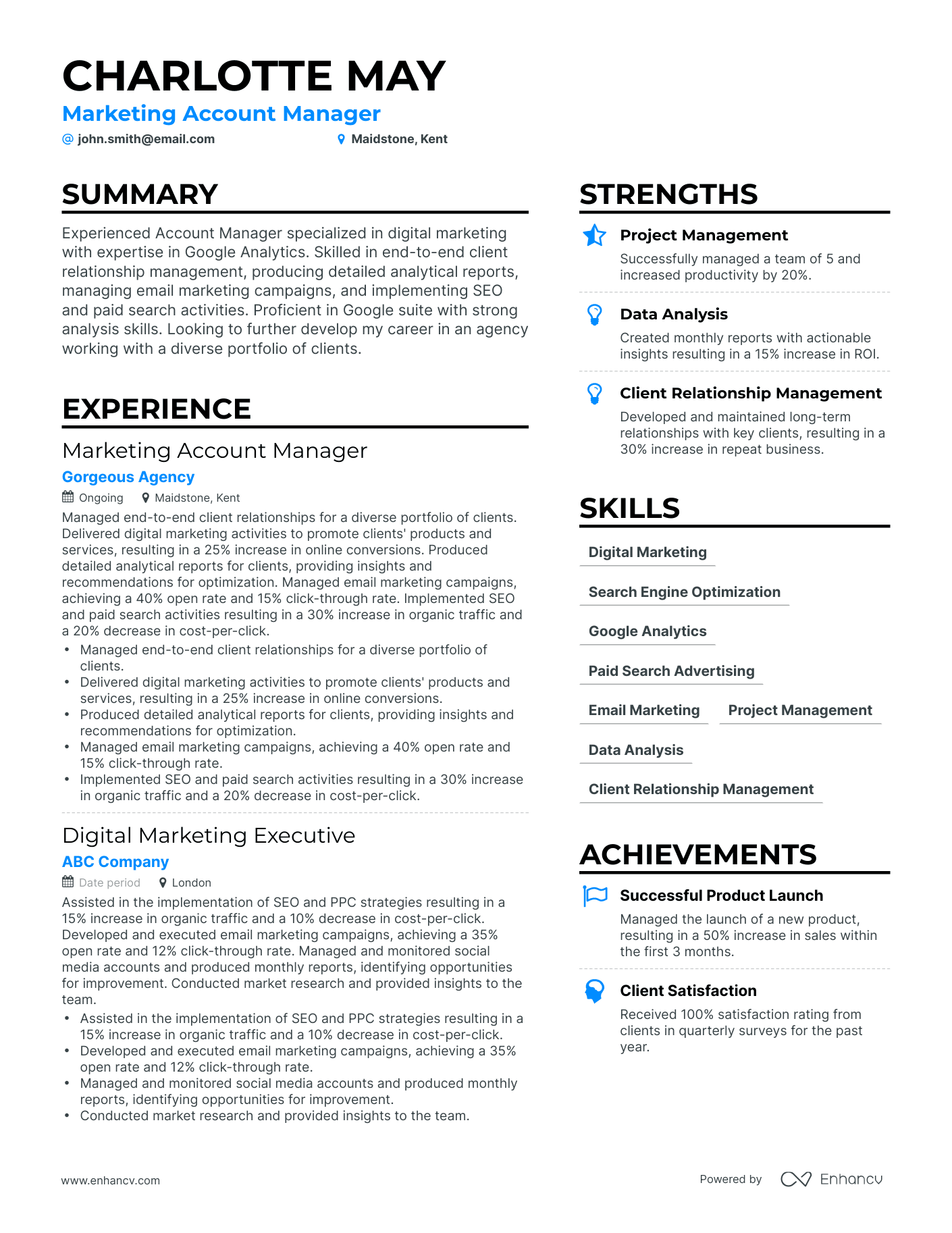 Simple Marketing Account Manager Resume Template
