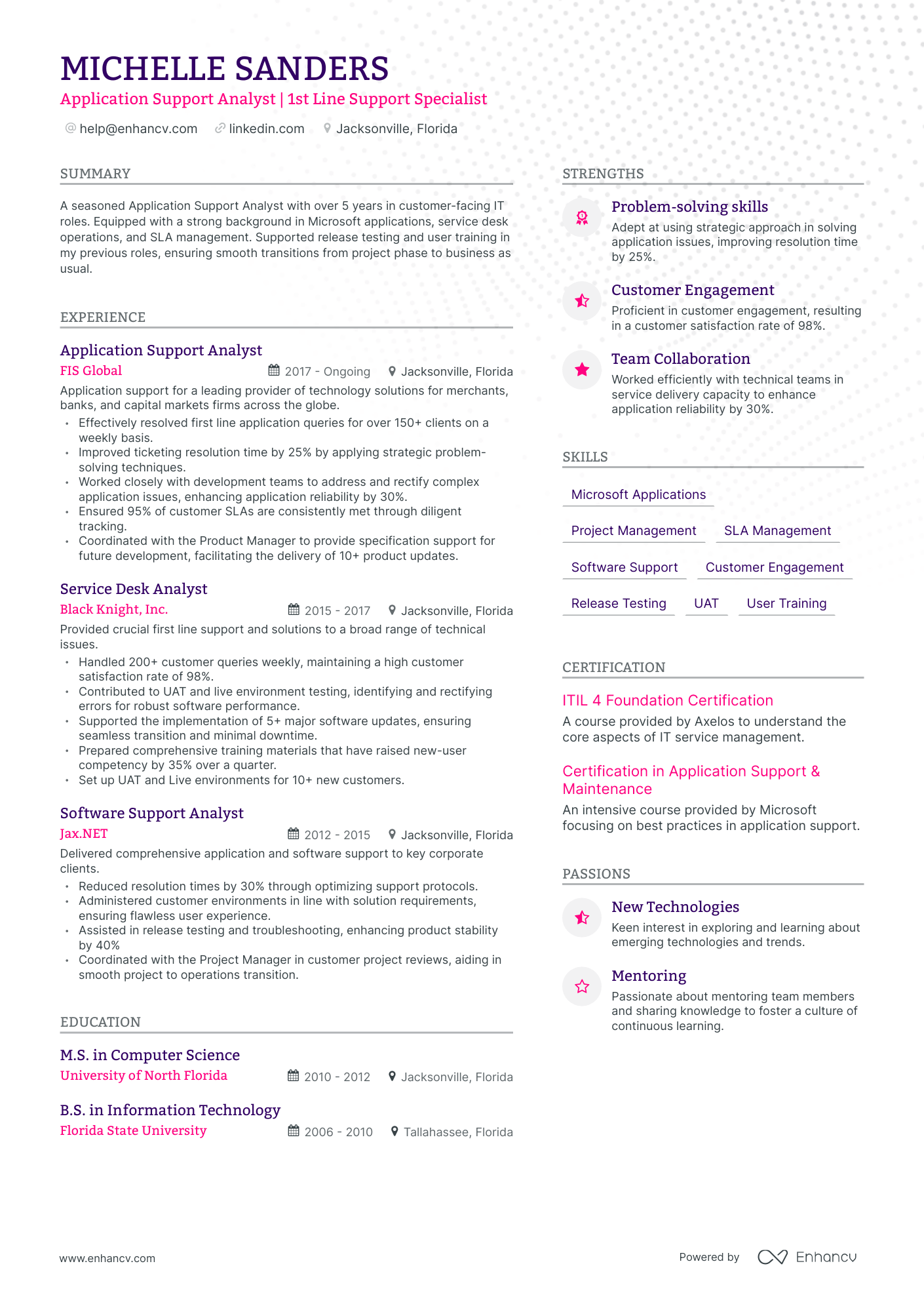 resume for application support lead