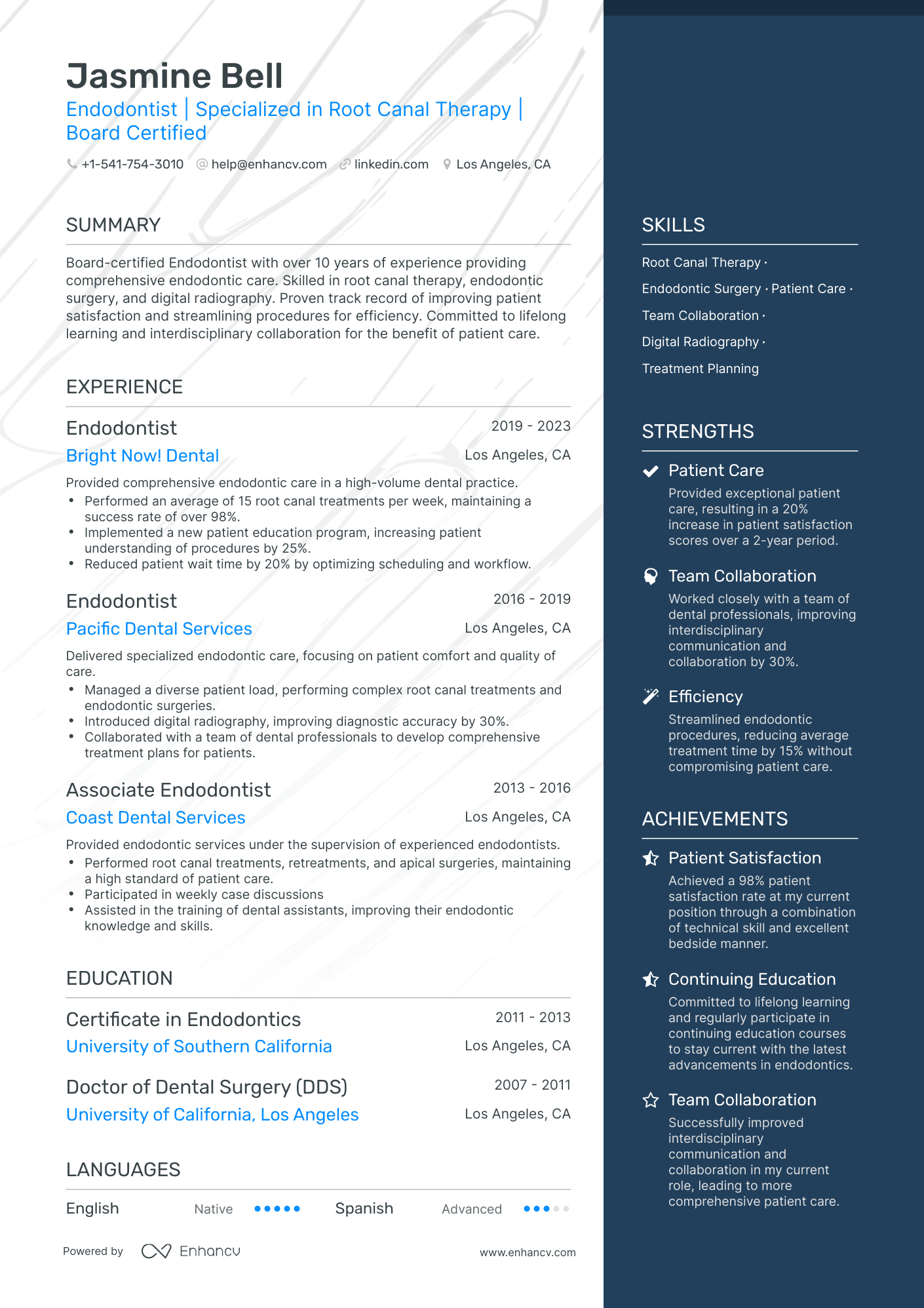 One Page Dentist Resume Template